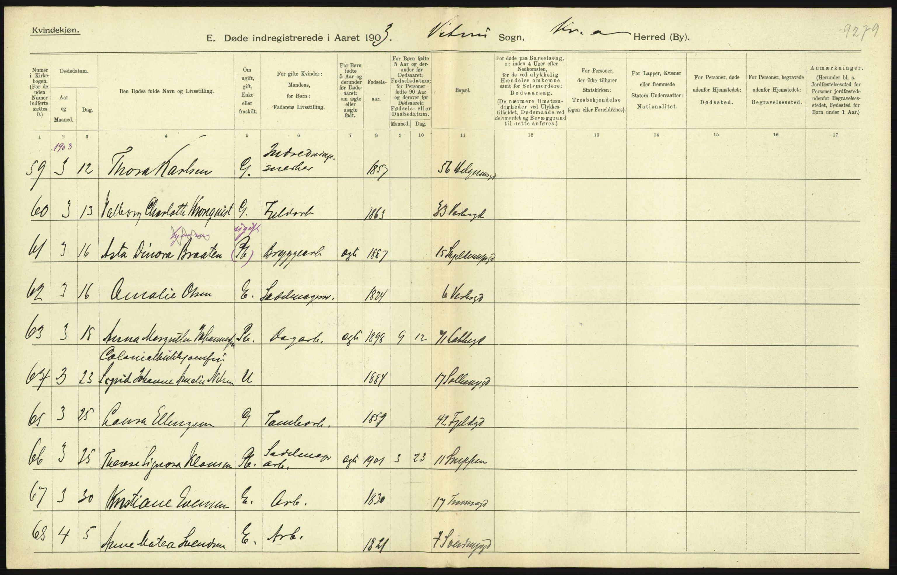 Statistisk sentralbyrå, Sosiodemografiske emner, Befolkning, AV/RA-S-2228/D/Df/Dfa/Dfaa/L0004: Kristiania: Gifte, døde, 1903, p. 341