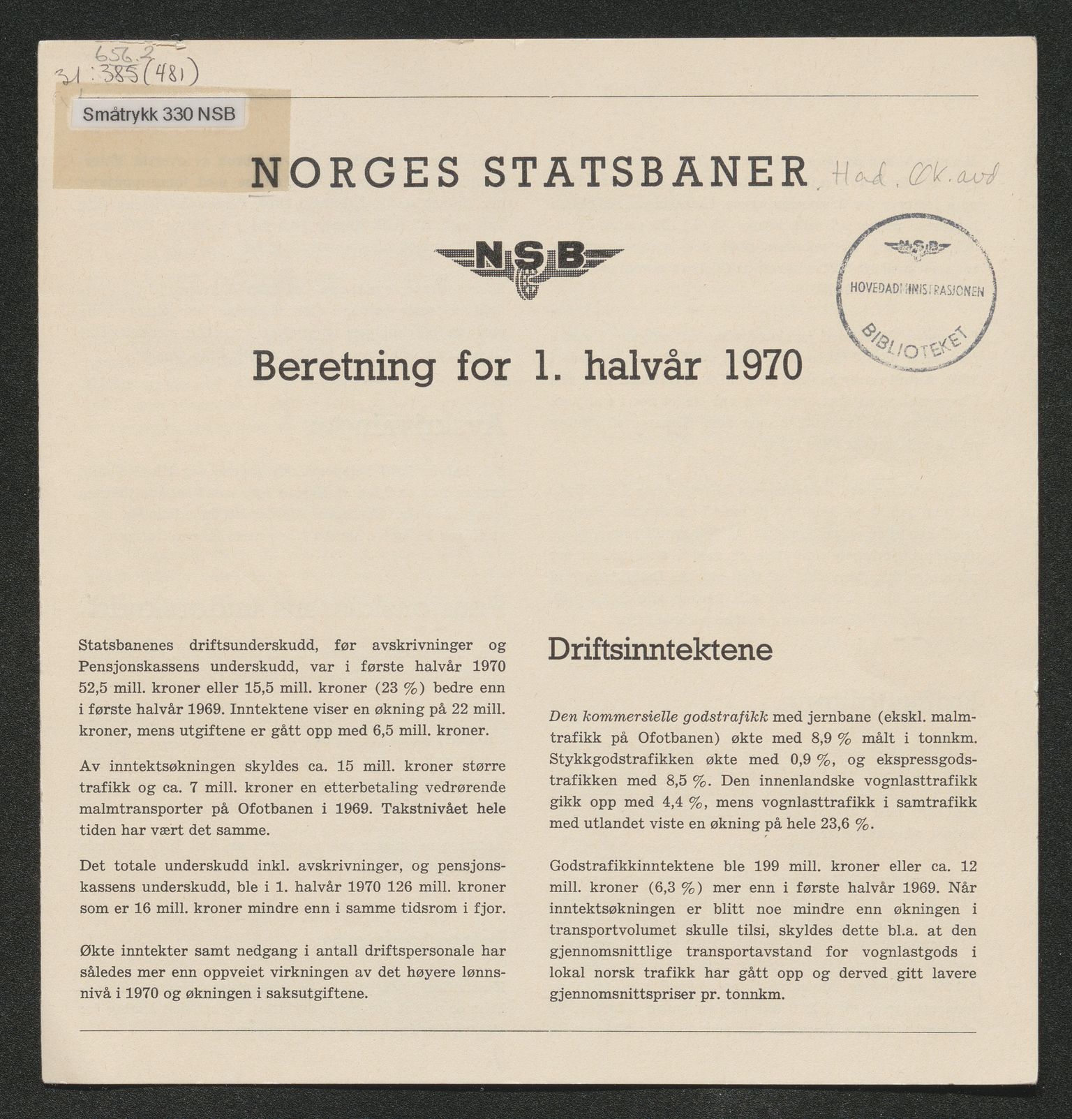 Norges Statsbaner Bibliotek (NSB), AV/SAKO-A-355/F/Fc/L0005/0002: Småtrykk 280 - 349 / Småtrykk 330 - 349, 1886-2006