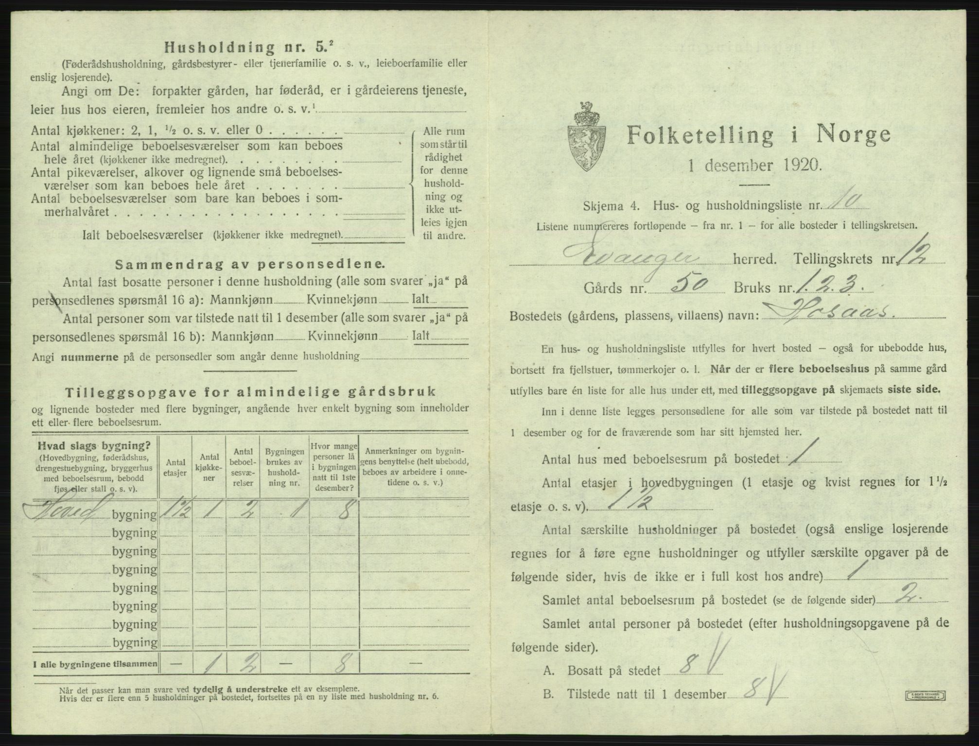 SAB, 1920 census for Evanger, 1920, p. 585