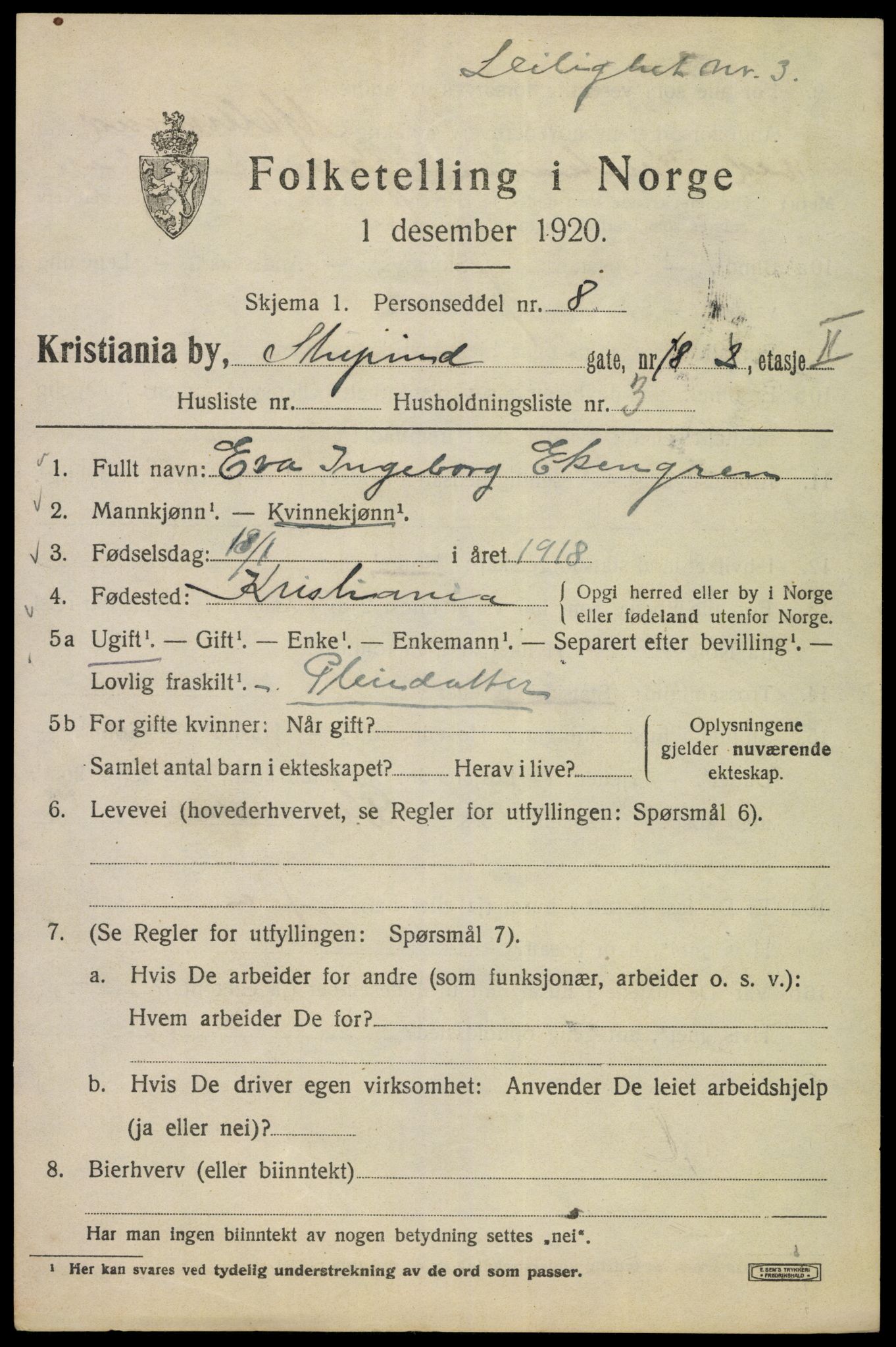 SAO, 1920 census for Kristiania, 1920, p. 553691