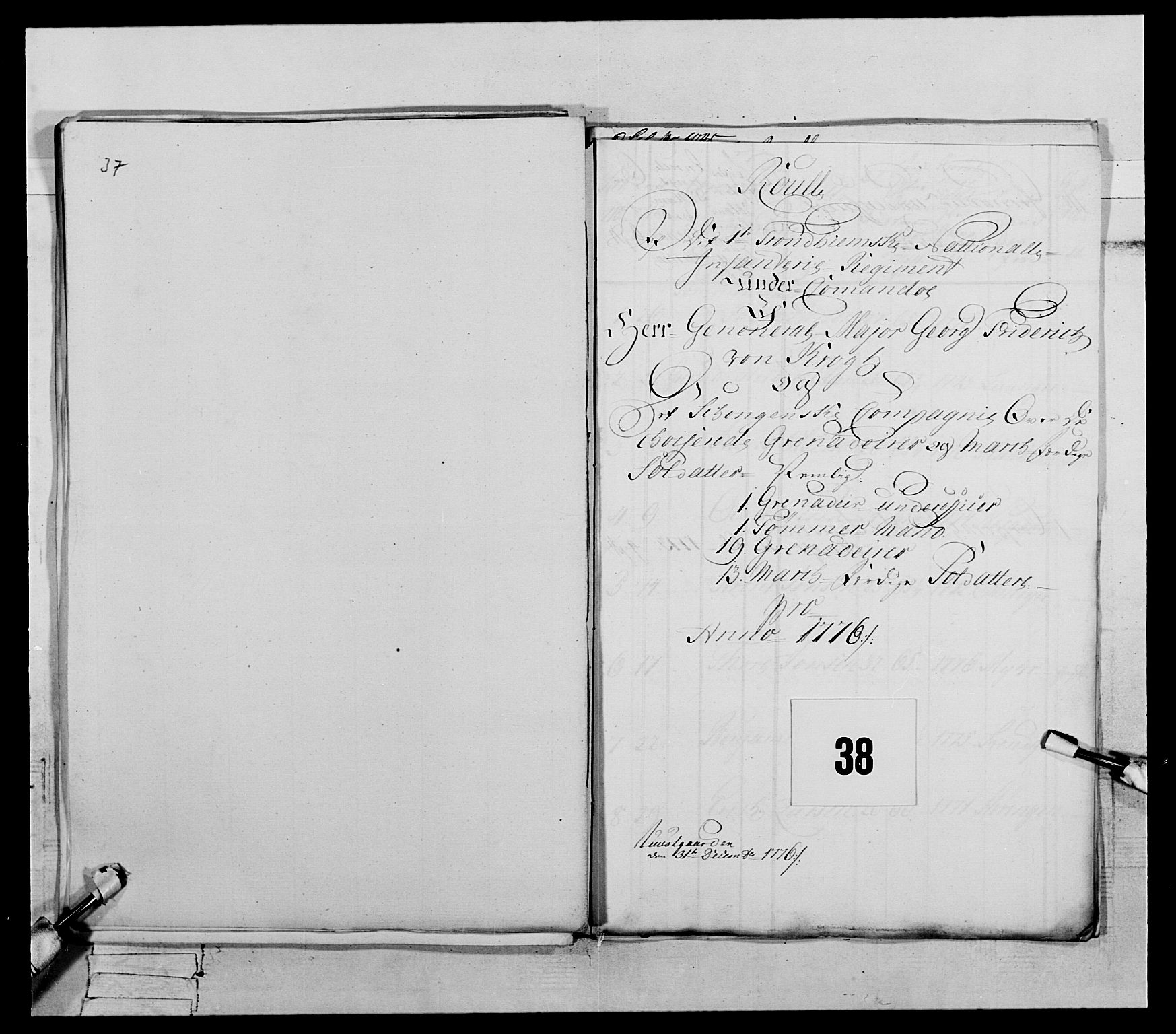 Generalitets- og kommissariatskollegiet, Det kongelige norske kommissariatskollegium, AV/RA-EA-5420/E/Eh/L0073: 1. Trondheimske nasjonale infanteriregiment, 1774-1779, p. 165