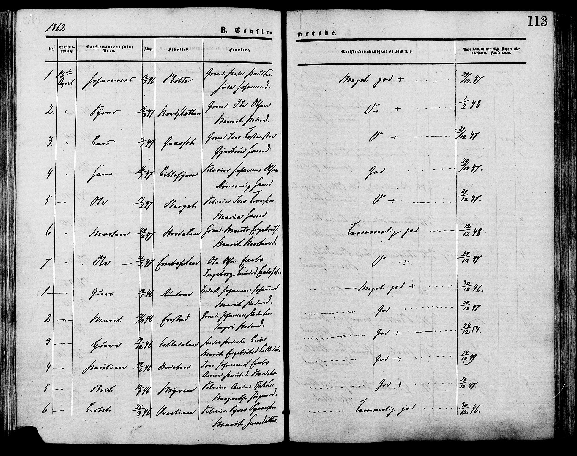 Lesja prestekontor, SAH/PREST-068/H/Ha/Haa/L0009: Parish register (official) no. 9, 1854-1889, p. 113