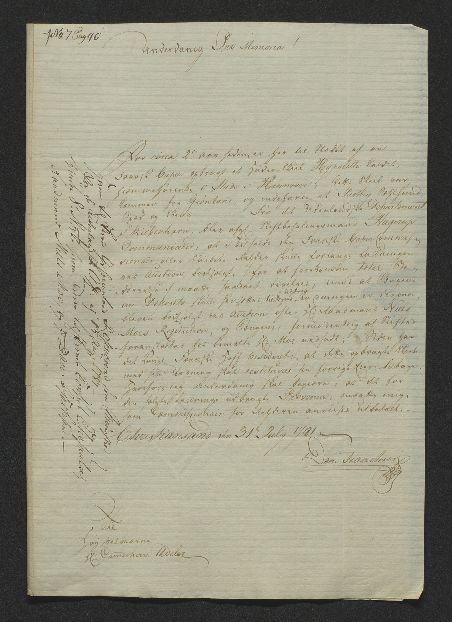 Stiftamtmannen i Kristiansand, AV/SAK-1271-0005/D/Da/Daa/L0593: Departementet for de utenlandske saker, 1781-1812, p. 3