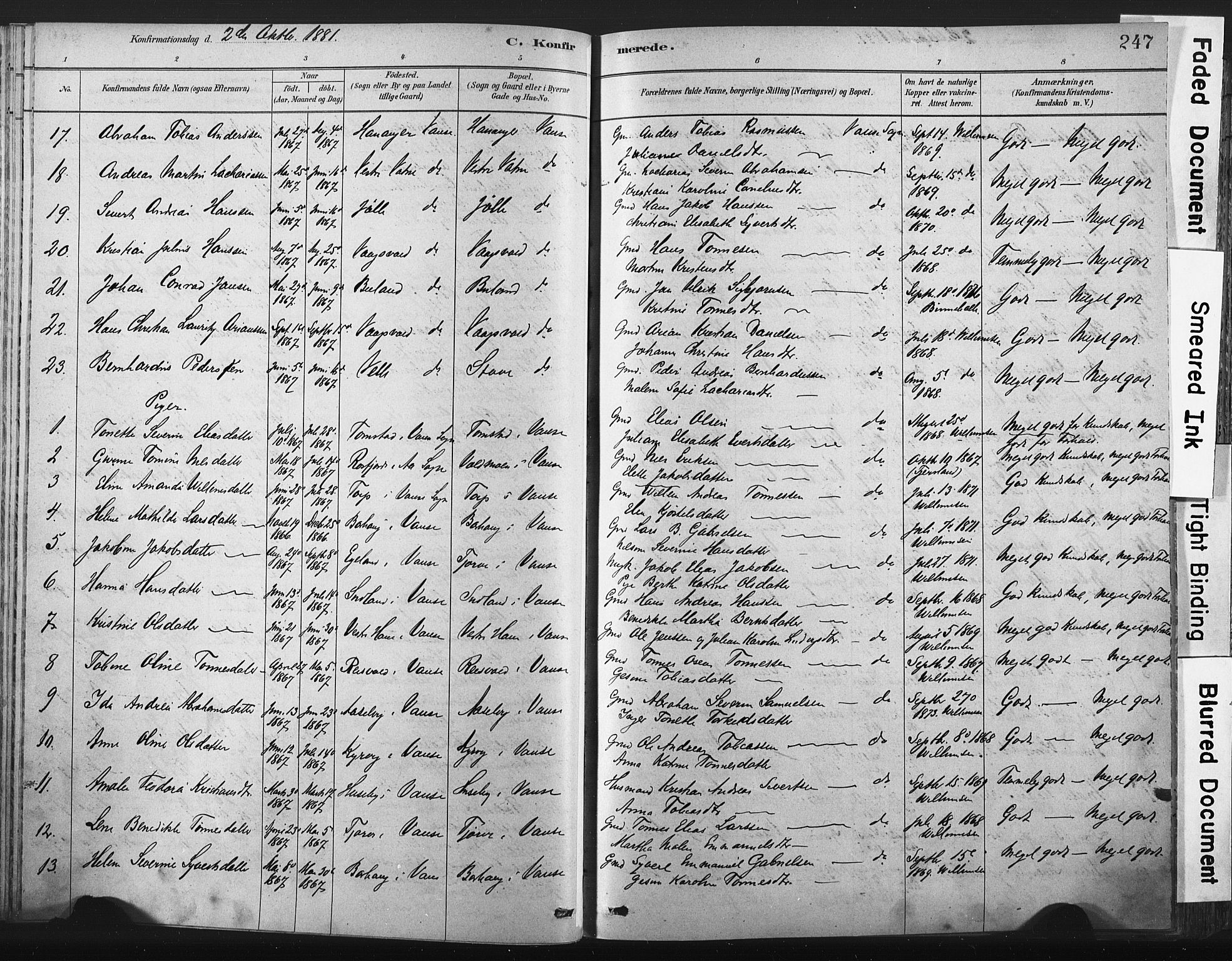 Lista sokneprestkontor, AV/SAK-1111-0027/F/Fa/L0012: Parish register (official) no. A 12, 1879-1903, p. 247