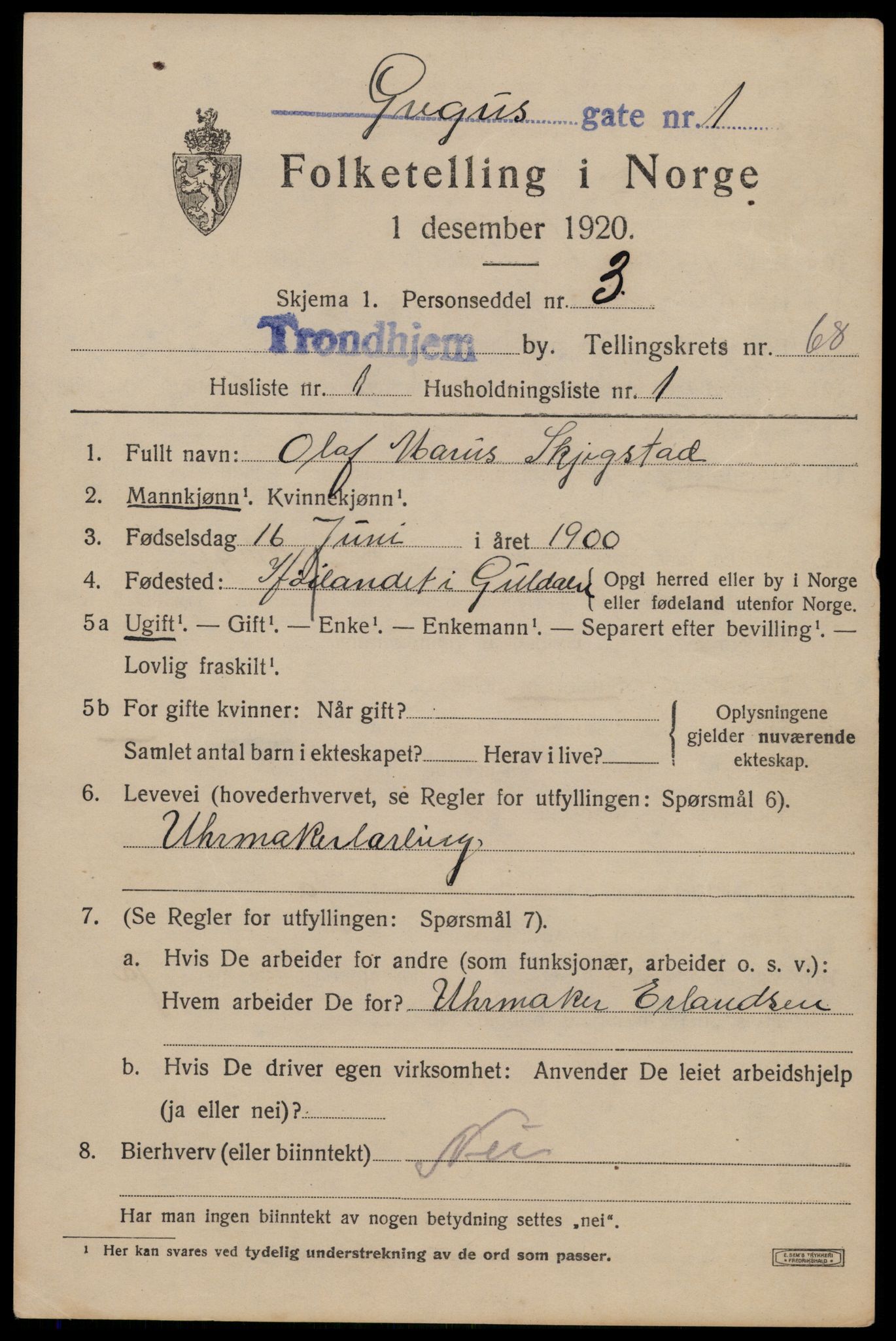 SAT, 1920 census for Trondheim, 1920, p. 133972