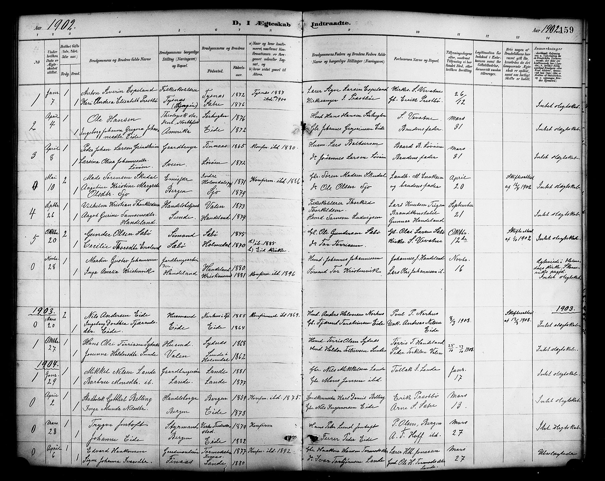 Fjelberg sokneprestembete, AV/SAB-A-75201/H/Hab: Parish register (copy) no. B 4, 1889-1919, p. 159