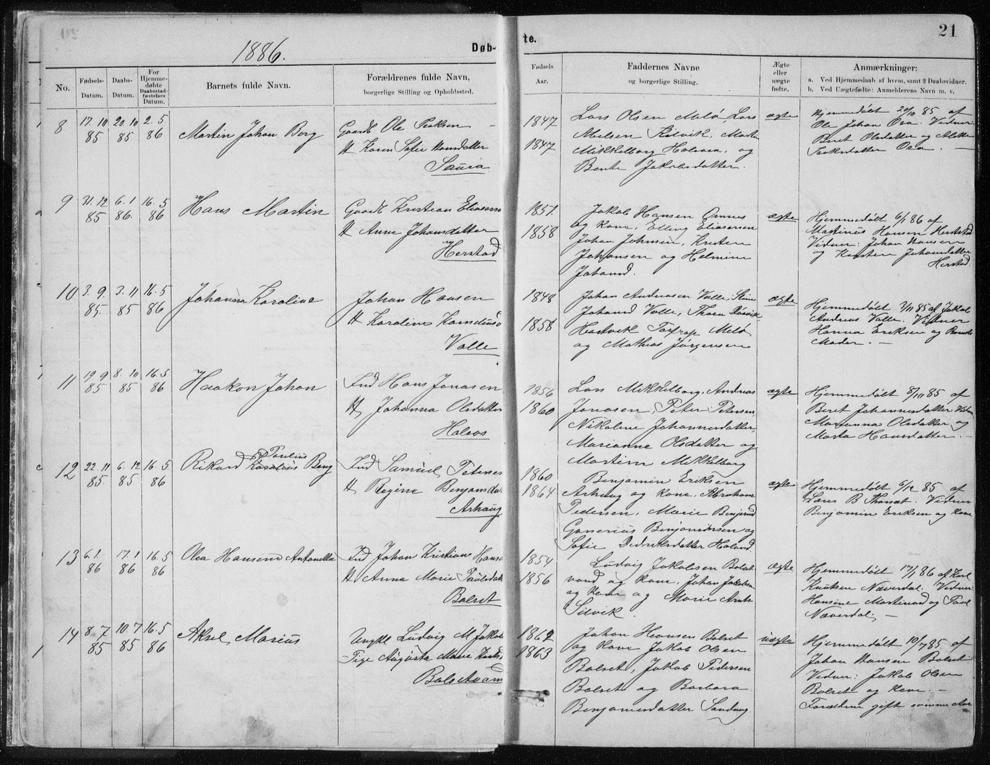 Ministerialprotokoller, klokkerbøker og fødselsregistre - Nordland, AV/SAT-A-1459/843/L0636: Parish register (copy) no. 843C05, 1884-1909, p. 21