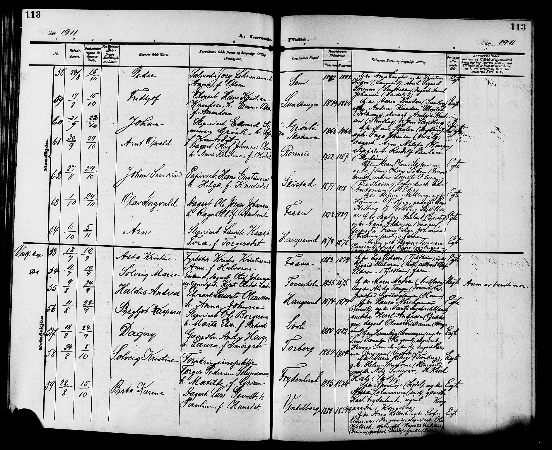Eiker kirkebøker, SAKO/A-4/G/Ga/L0008: Parish register (copy) no. I 8, 1903-1914, p. 113