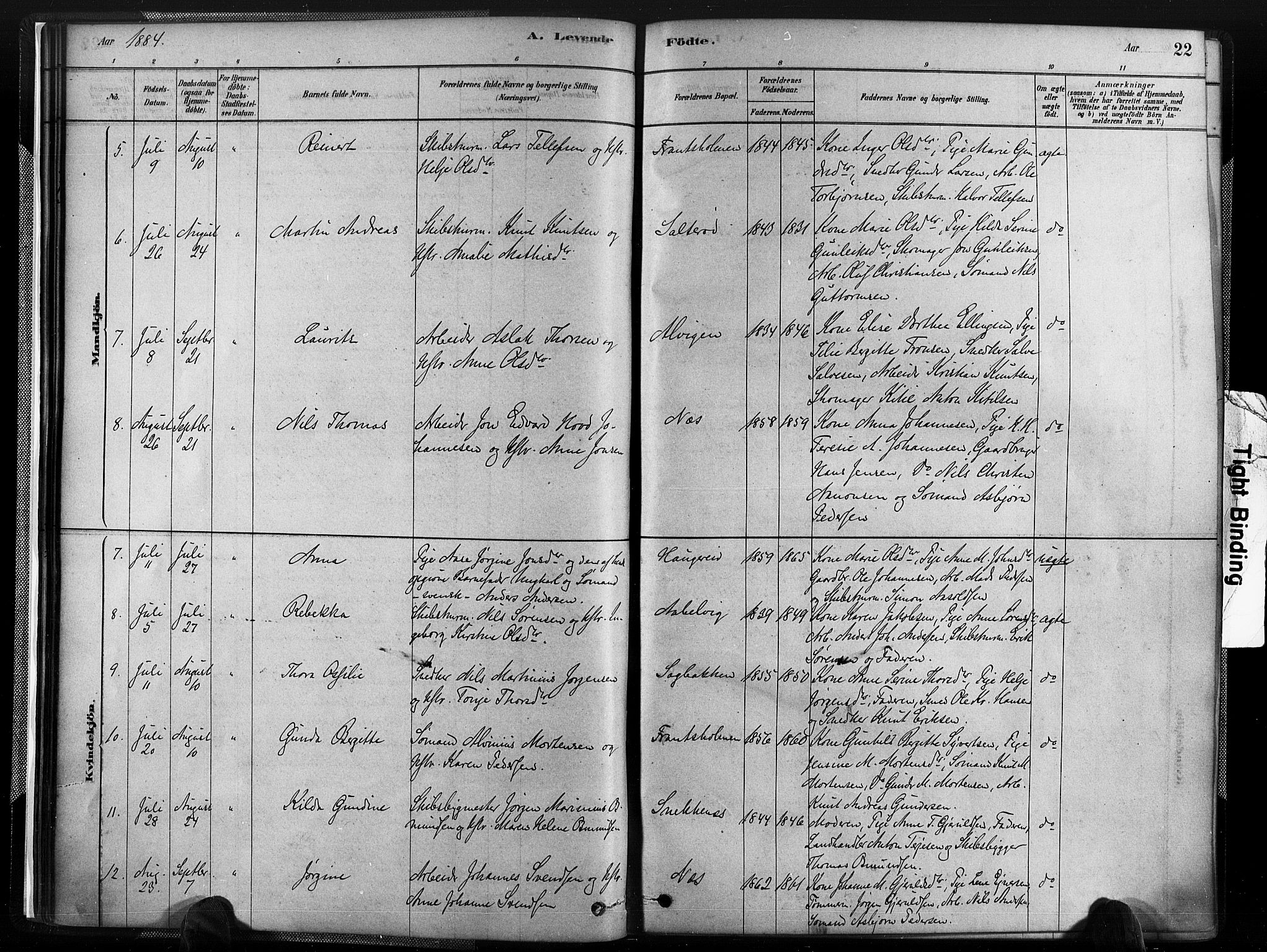 Austre Moland sokneprestkontor, SAK/1111-0001/F/Fa/Fab/L0001: Parish register (official) no. A 1, 1878-1898, p. 22