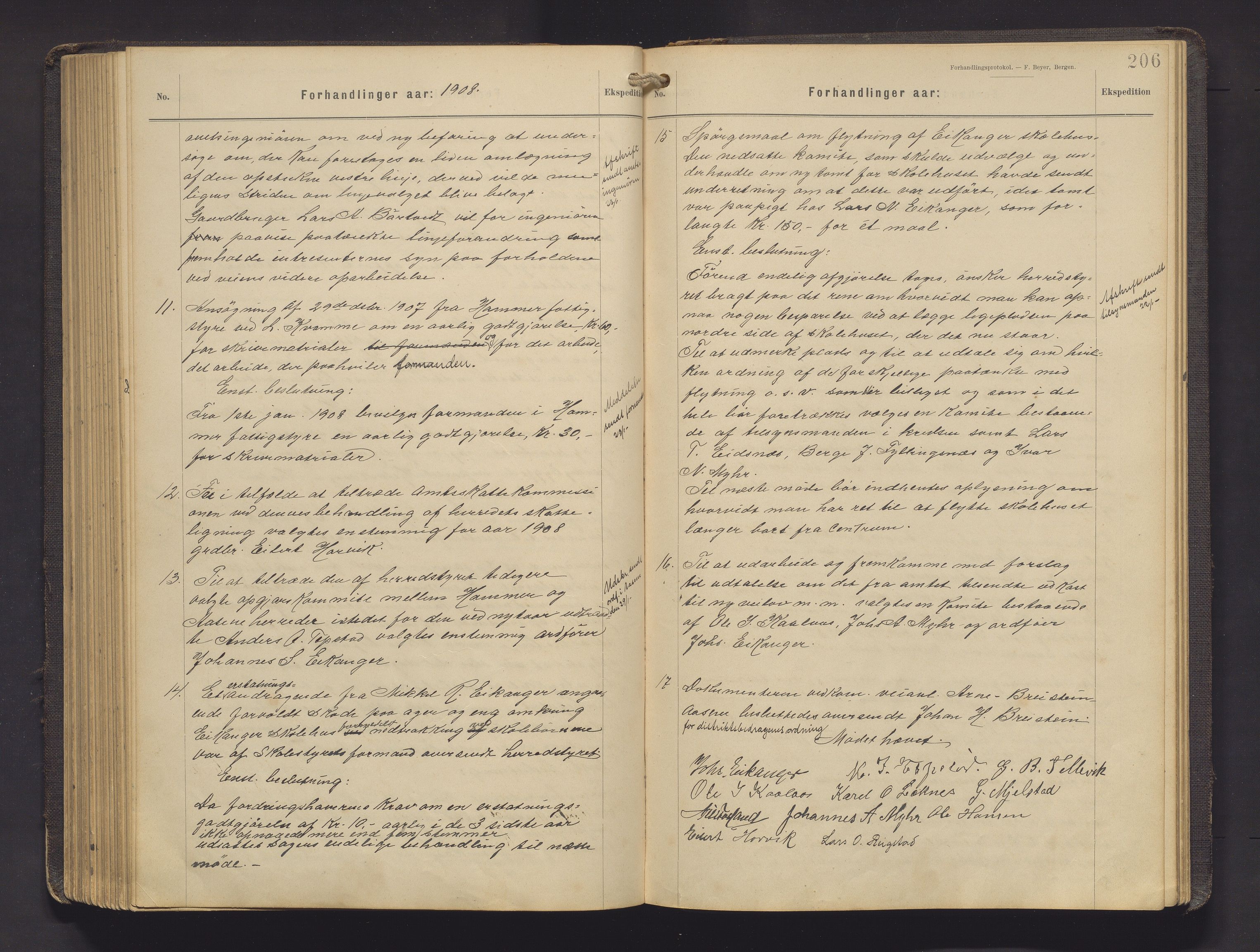 Hamre kommune. Formannskapet, IKAH/1254-021/A/Aa/L0005: Møtebok for formannskap, heradsstyre og soknestyra i Hamre og Åsane, 1899-1909, p. 206