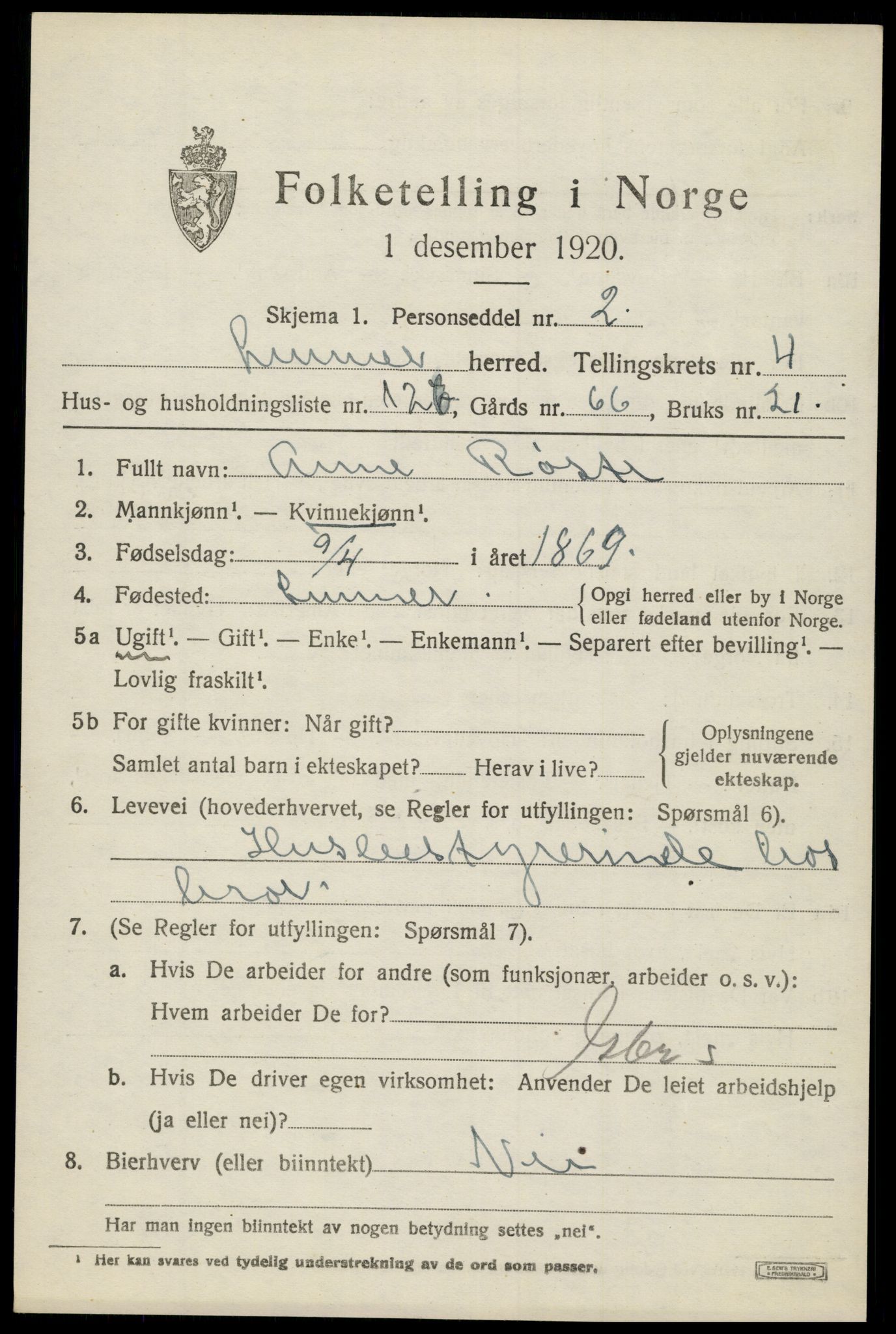 SAH, 1920 census for Lunner, 1920, p. 6725