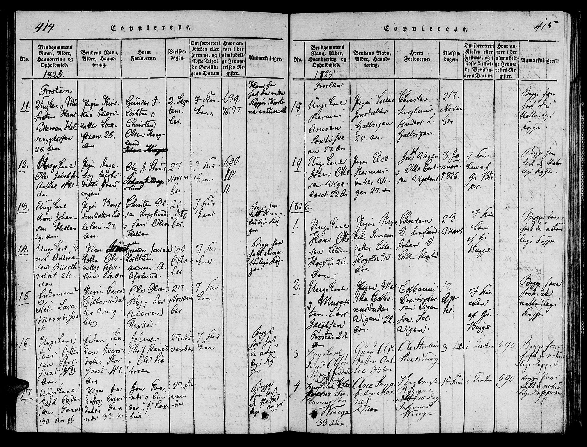 Ministerialprotokoller, klokkerbøker og fødselsregistre - Nord-Trøndelag, SAT/A-1458/713/L0112: Parish register (official) no. 713A04 /1, 1817-1827, p. 414-415