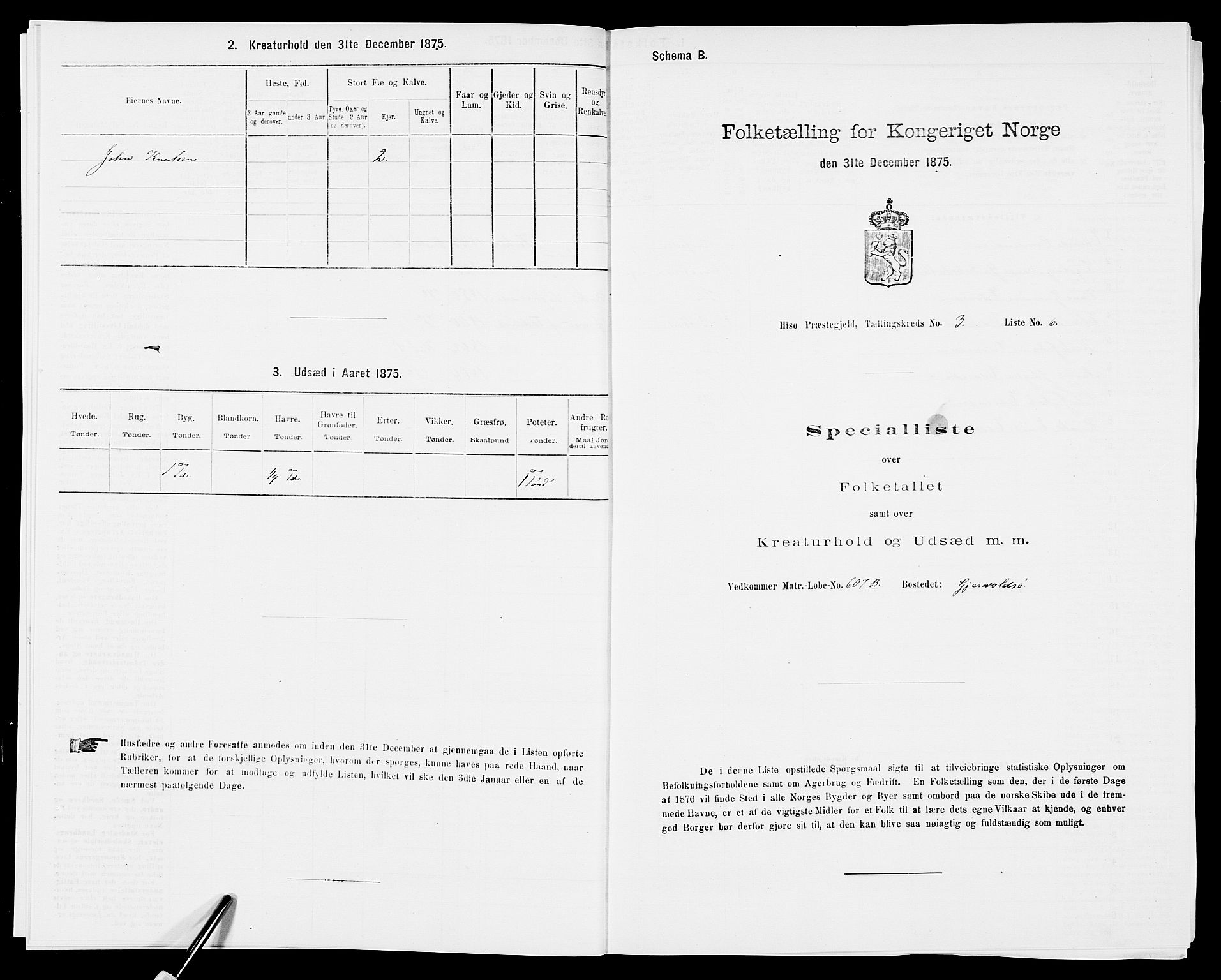 SAK, 1875 census for 0922P Hisøy, 1875, p. 500