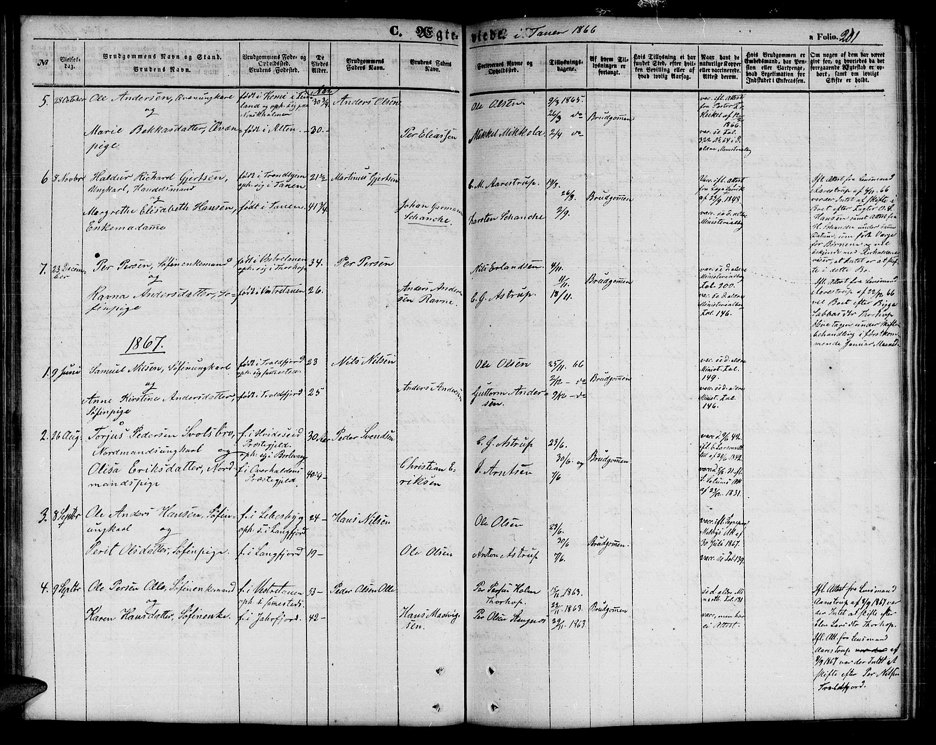 Tana sokneprestkontor, SATØ/S-1334/H/Hb/L0001klokker: Parish register (copy) no. 1 /1, 1853-1867, p. 201
