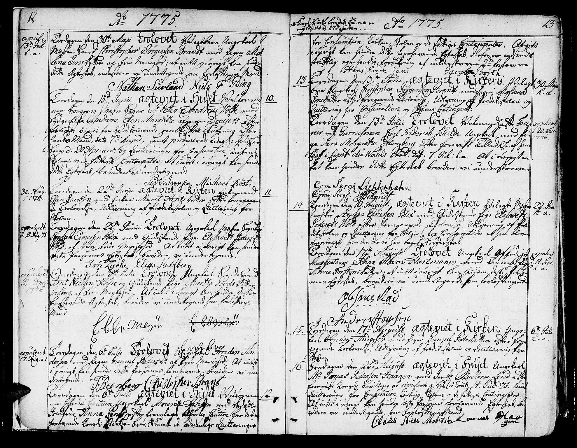 Ministerialprotokoller, klokkerbøker og fødselsregistre - Sør-Trøndelag, SAT/A-1456/602/L0105: Parish register (official) no. 602A03, 1774-1814, p. 12-13