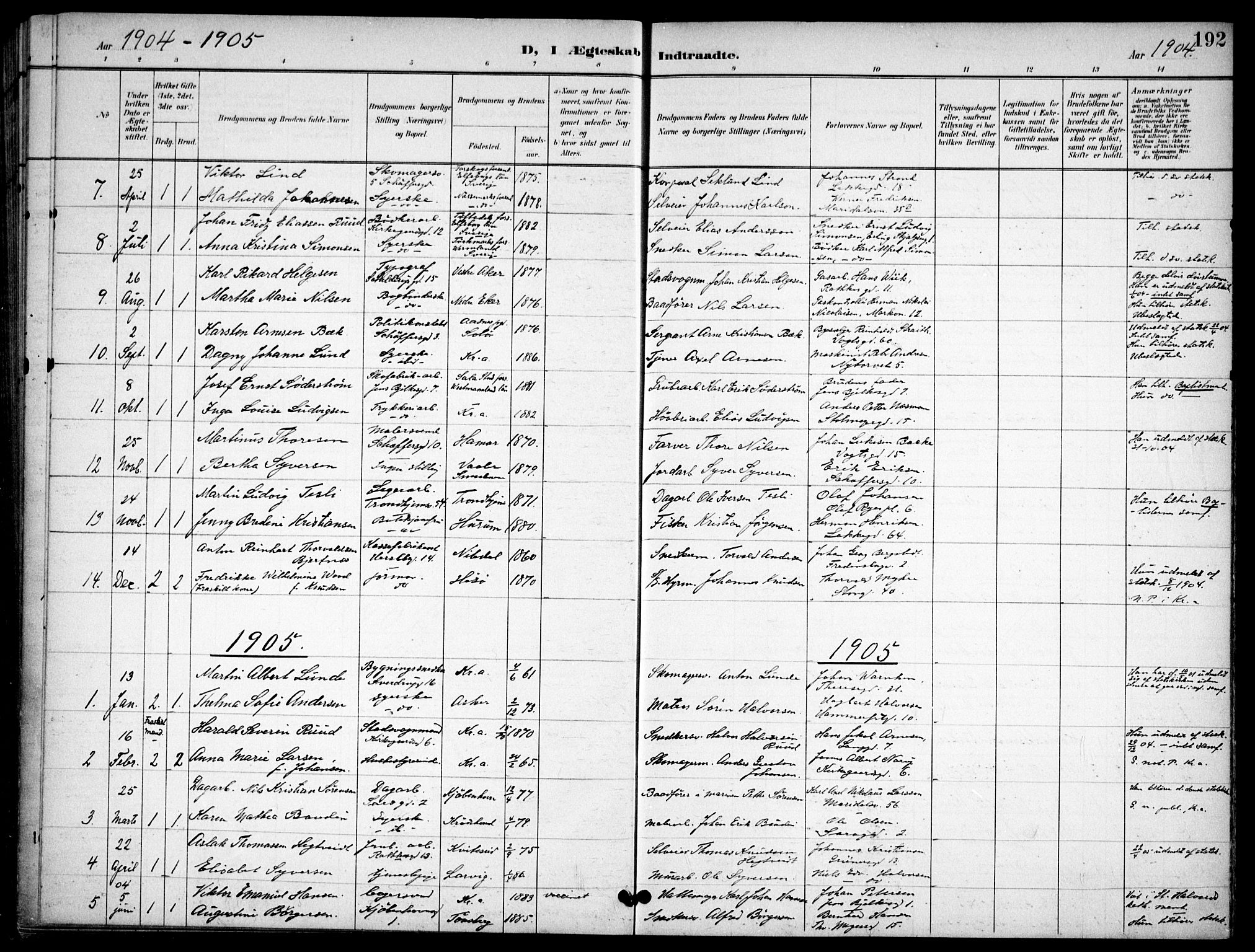 Petrus prestekontor Kirkebøker, AV/SAO-A-10872/F/Fa/L0009: Parish register (official) no. 9, 1897-1911, p. 192