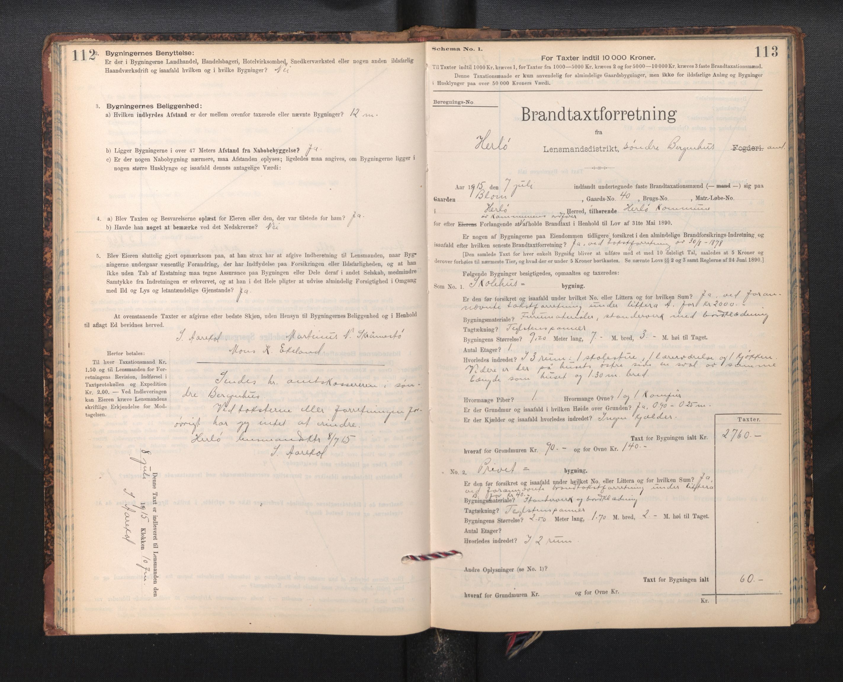 Lensmannen i Herdla, SAB/A-32901/0012/L0003:  Branntakstprotokoll skjematakst, 1897-1916, p. 112-113