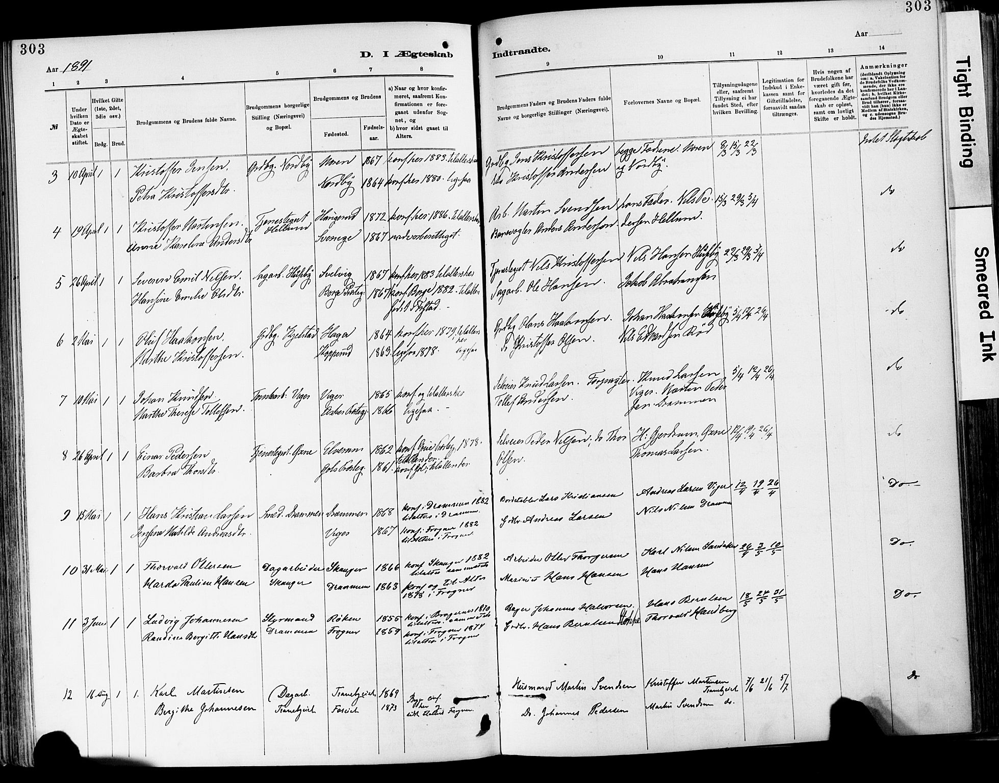 Lier kirkebøker, AV/SAKO-A-230/F/Fa/L0015: Parish register (official) no. I 15, 1883-1894, p. 303