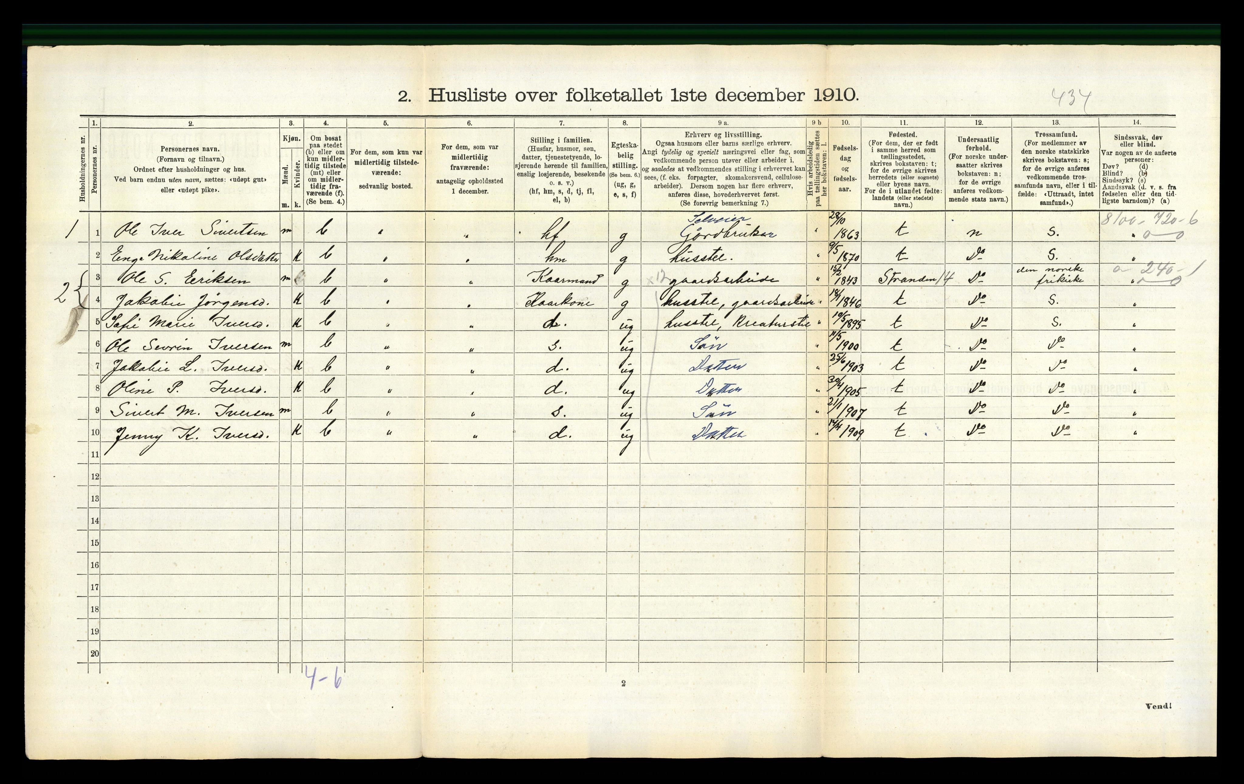 RA, 1910 census for Stordal, 1910, p. 187