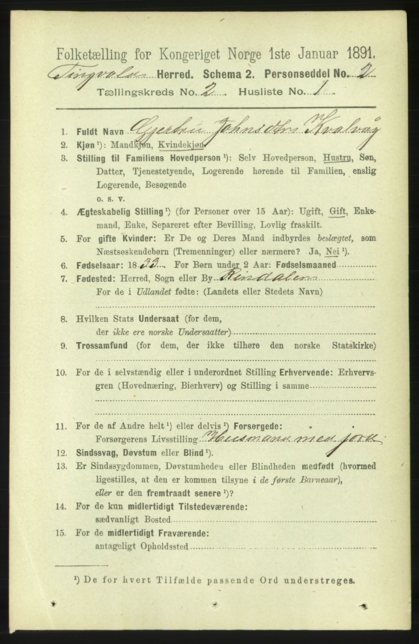 RA, 1891 census for 1560 Tingvoll, 1891, p. 568