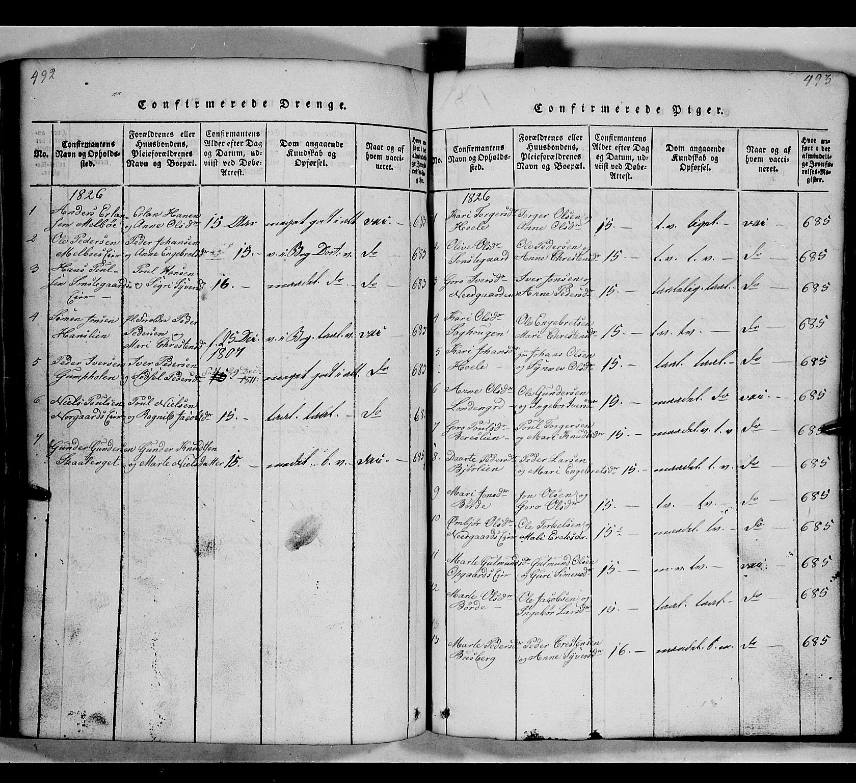 Gausdal prestekontor, SAH/PREST-090/H/Ha/Hab/L0002: Parish register (copy) no. 2, 1818-1874, p. 492-493