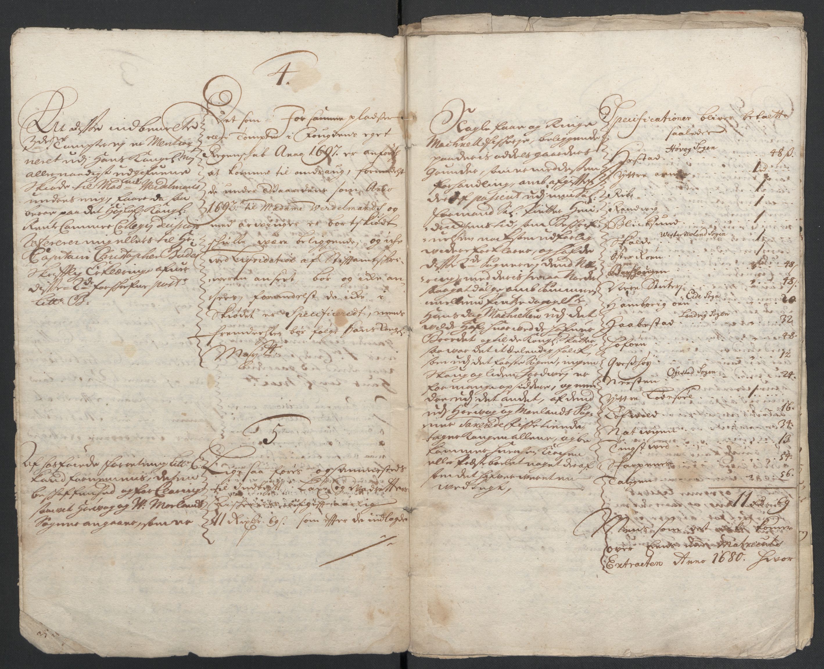 Rentekammeret inntil 1814, Reviderte regnskaper, Fogderegnskap, AV/RA-EA-4092/R39/L2313: Fogderegnskap Nedenes, 1696-1697, p. 279