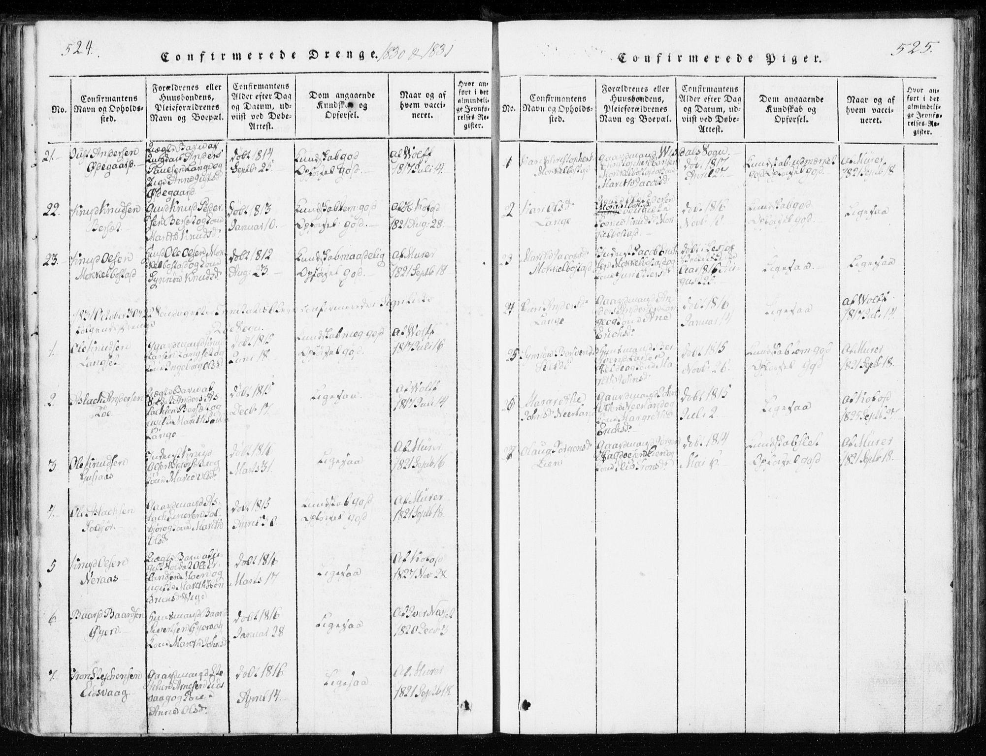 Ministerialprotokoller, klokkerbøker og fødselsregistre - Møre og Romsdal, AV/SAT-A-1454/551/L0623: Parish register (official) no. 551A03, 1818-1831, p. 524-525