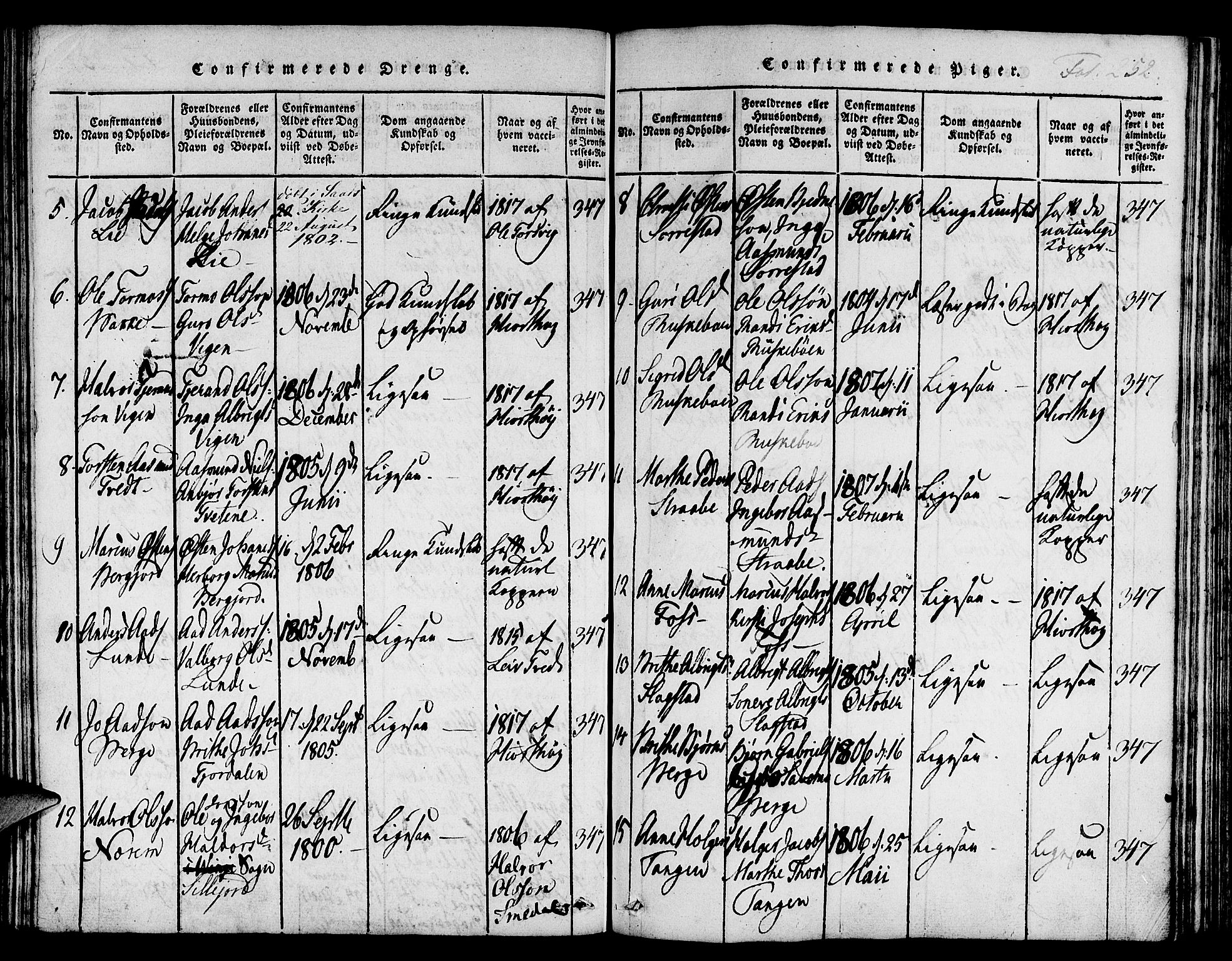 Suldal sokneprestkontor, AV/SAST-A-101845/01/IV/L0006: Parish register (official) no. A 6, 1816-1836, p. 252