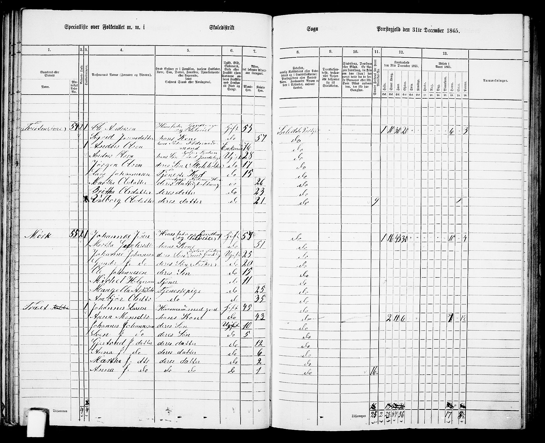 RA, 1865 census for Suldal, 1865, p. 42