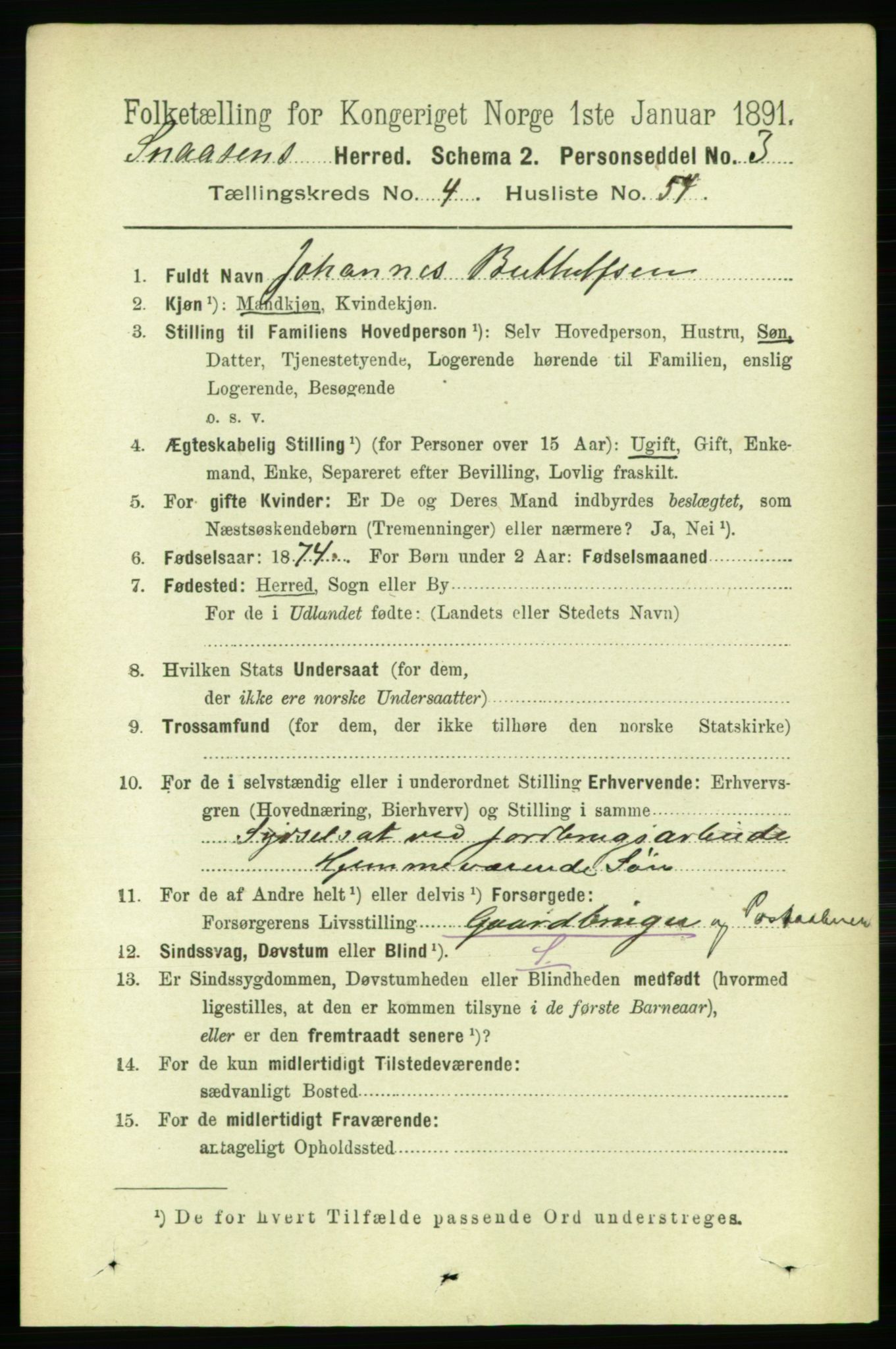 RA, 1891 census for 1736 Snåsa, 1891, p. 1405