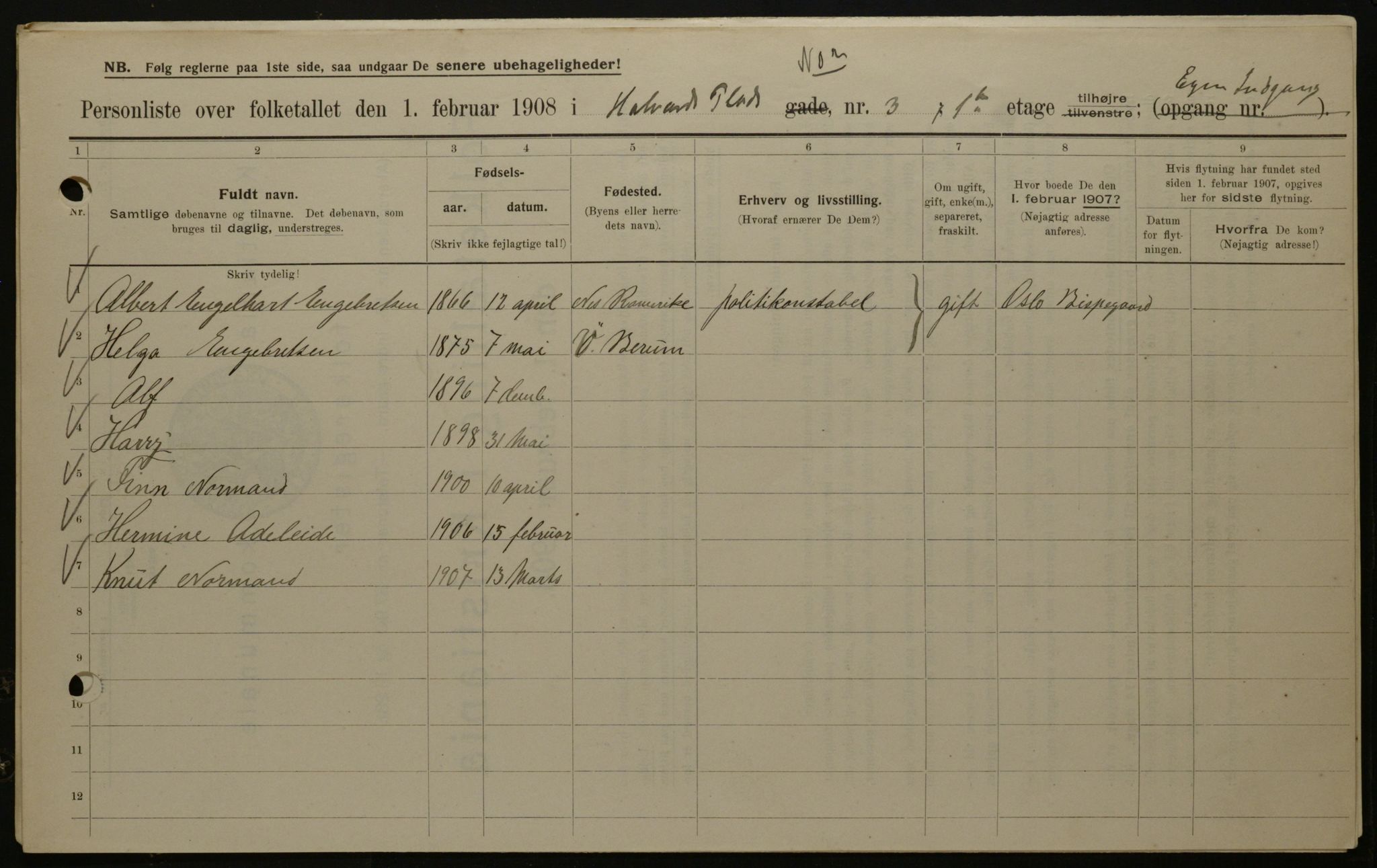 OBA, Municipal Census 1908 for Kristiania, 1908, p. 79264