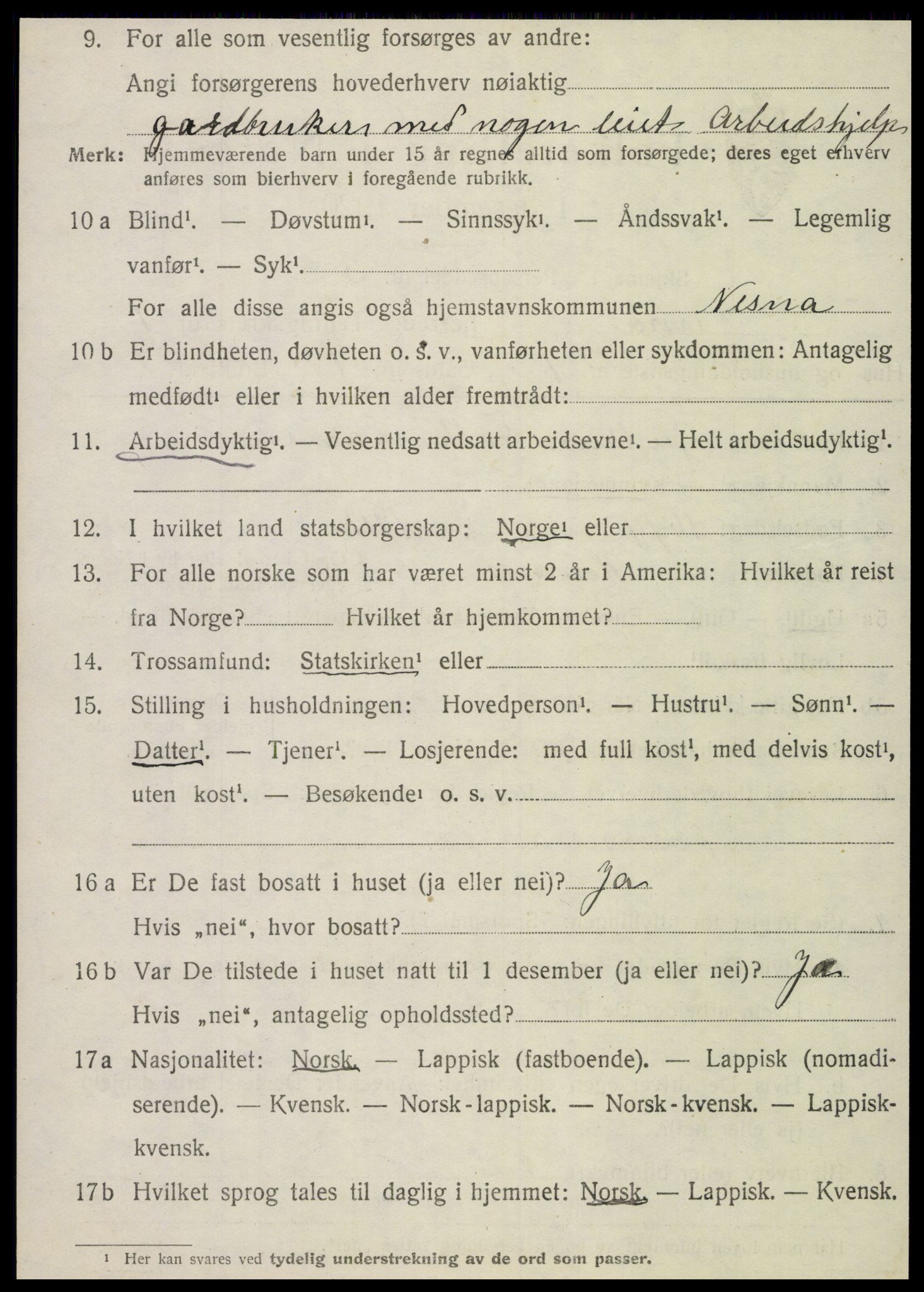 SAT, 1920 census for Nesna, 1920, p. 1244