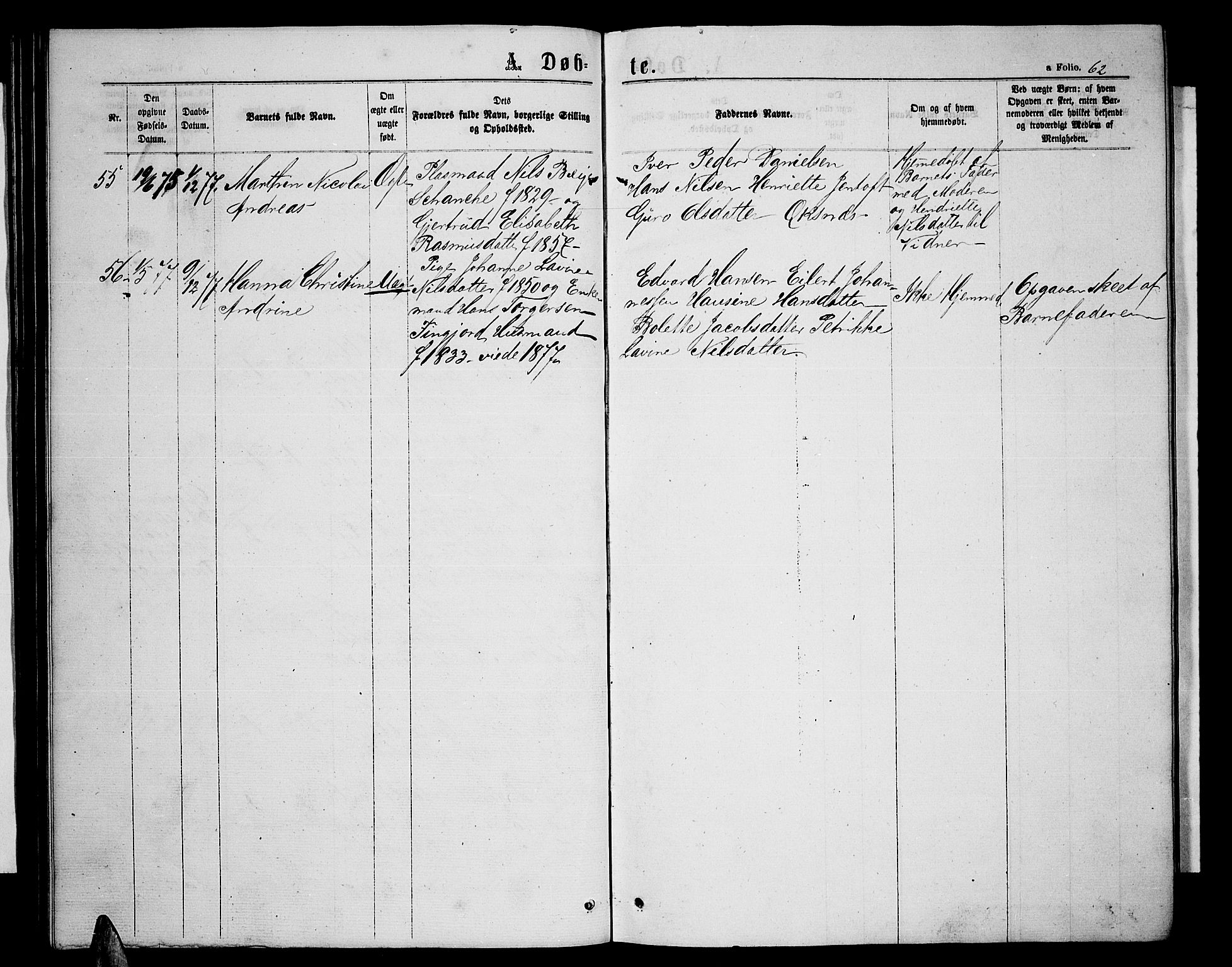 Ministerialprotokoller, klokkerbøker og fødselsregistre - Nordland, AV/SAT-A-1459/893/L1348: Parish register (copy) no. 893C03, 1867-1877, p. 62