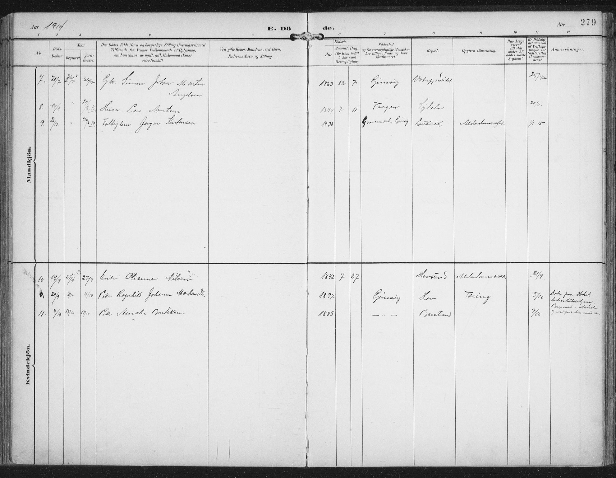 Ministerialprotokoller, klokkerbøker og fødselsregistre - Nordland, AV/SAT-A-1459/876/L1098: Parish register (official) no. 876A04, 1896-1915, p. 279