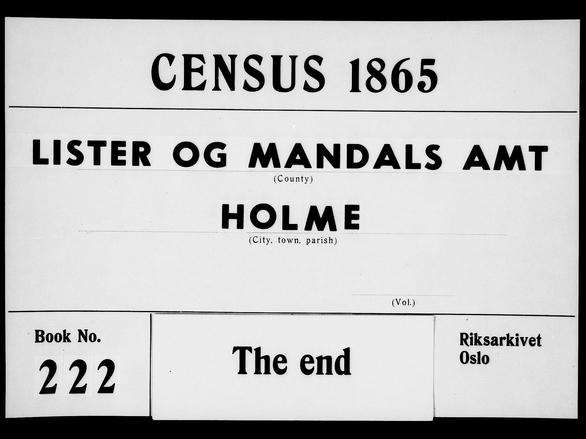 RA, 1865 census for Holum, 1865, p. 180