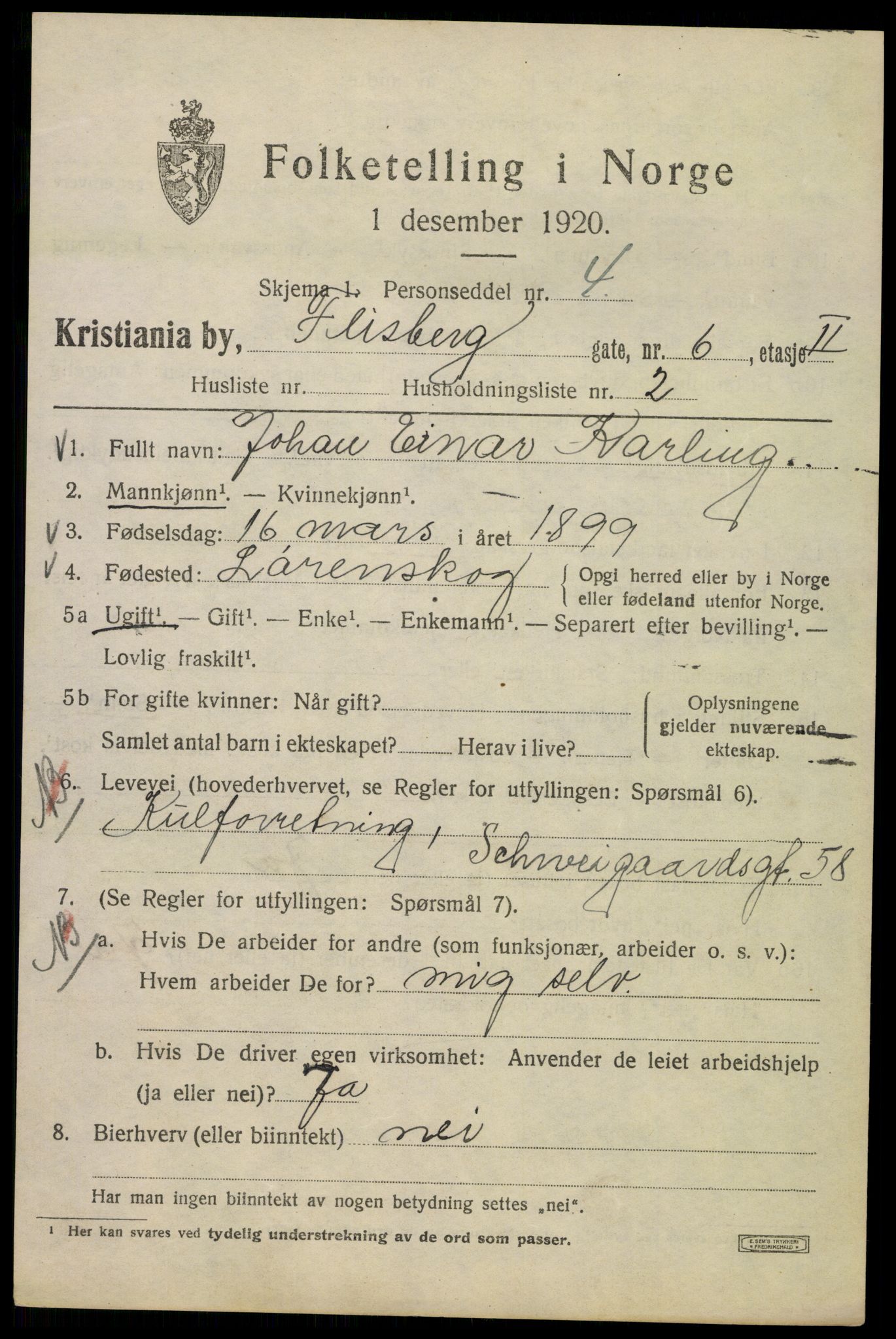 SAO, 1920 census for Kristiania, 1920, p. 230037