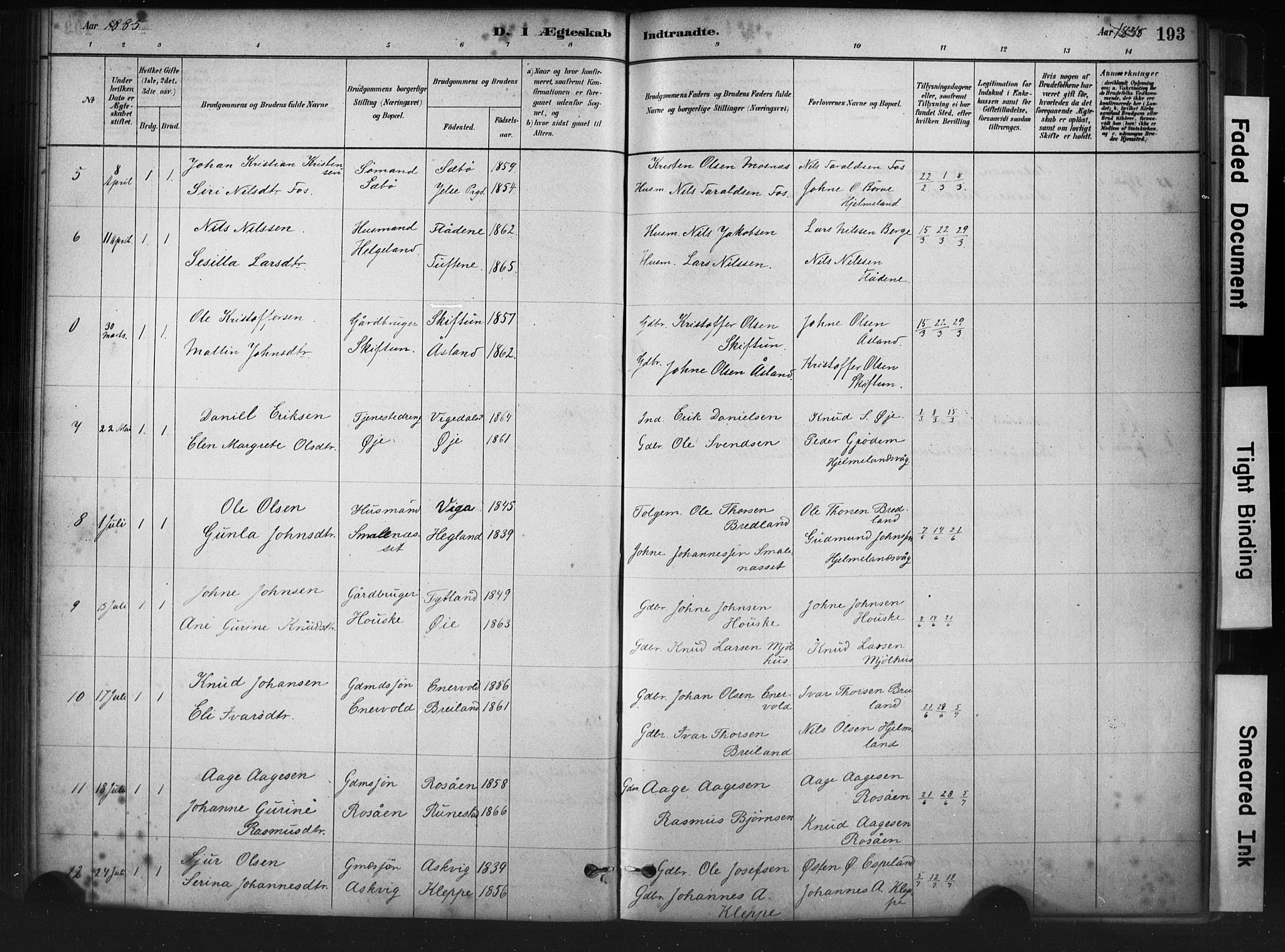 Hjelmeland sokneprestkontor, AV/SAST-A-101843/01/IV/L0014: Parish register (official) no. A 14, 1879-1900, p. 193