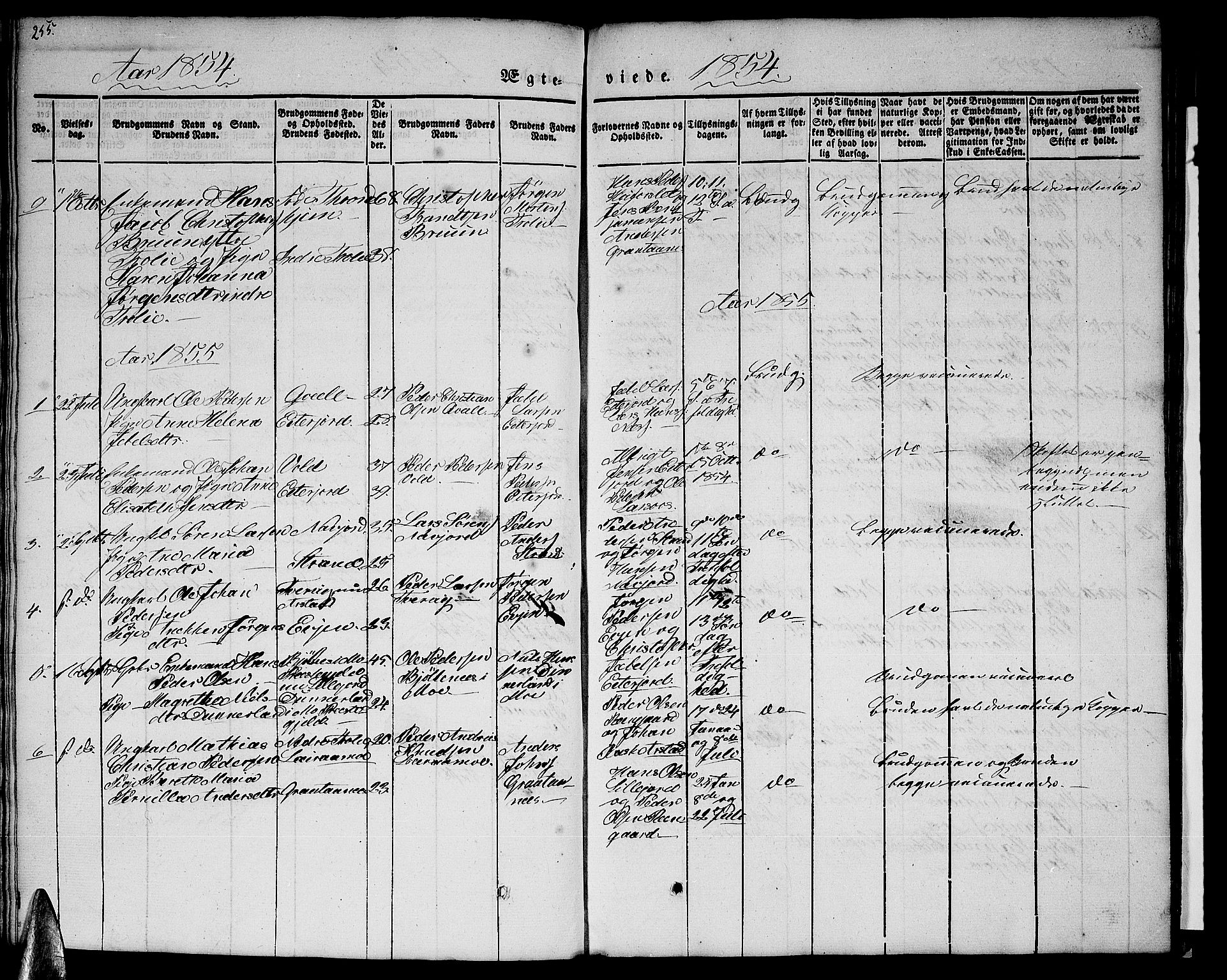 Ministerialprotokoller, klokkerbøker og fødselsregistre - Nordland, SAT/A-1459/846/L0652: Parish register (copy) no. 846C02, 1841-1871, p. 255