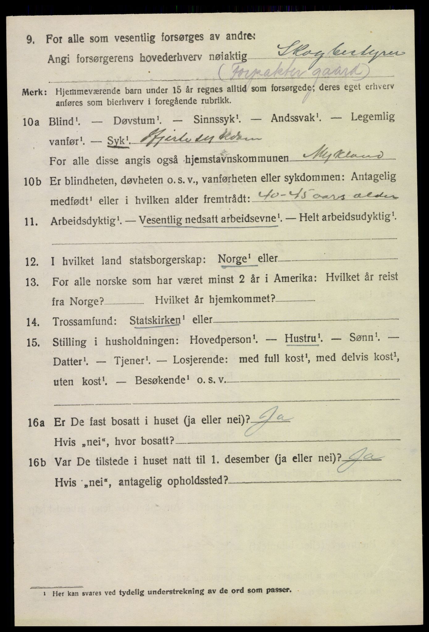 SAK, 1920 census for Mykland, 1920, p. 873