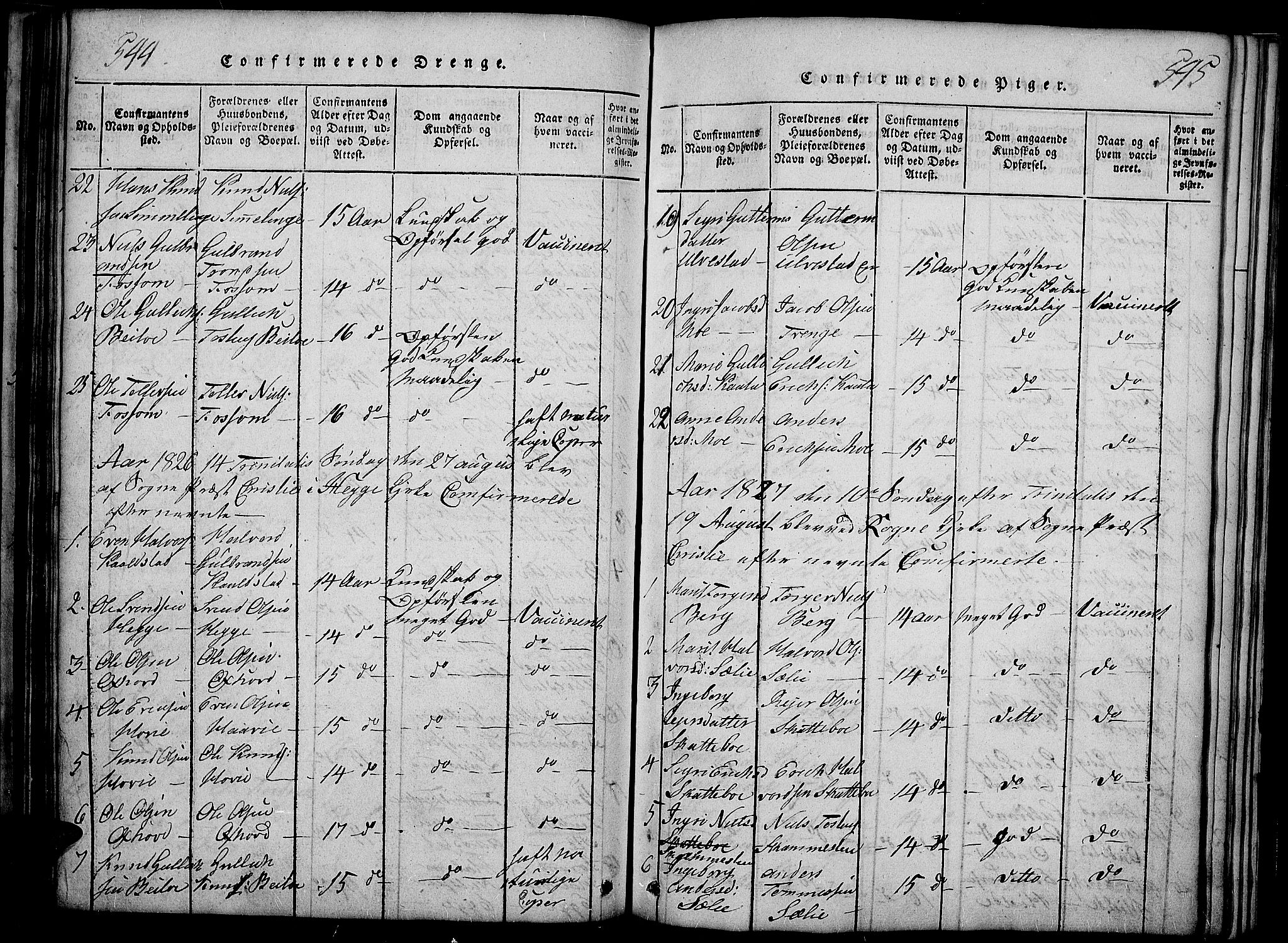 Slidre prestekontor, SAH/PREST-134/H/Ha/Haa/L0002: Parish register (official) no. 2, 1814-1830, p. 544-545