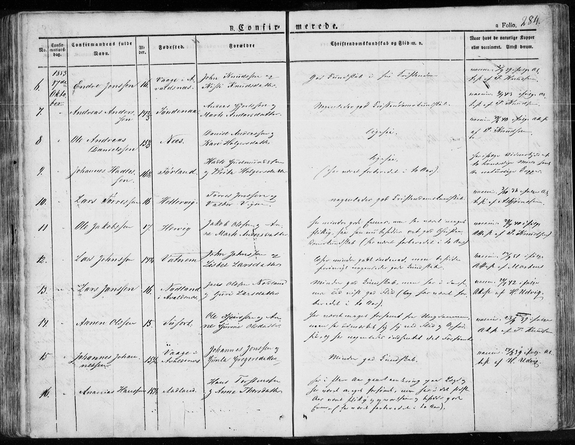 Tysvær sokneprestkontor, AV/SAST-A -101864/H/Ha/Haa/L0001: Parish register (official) no. A 1.1, 1831-1856, p. 284