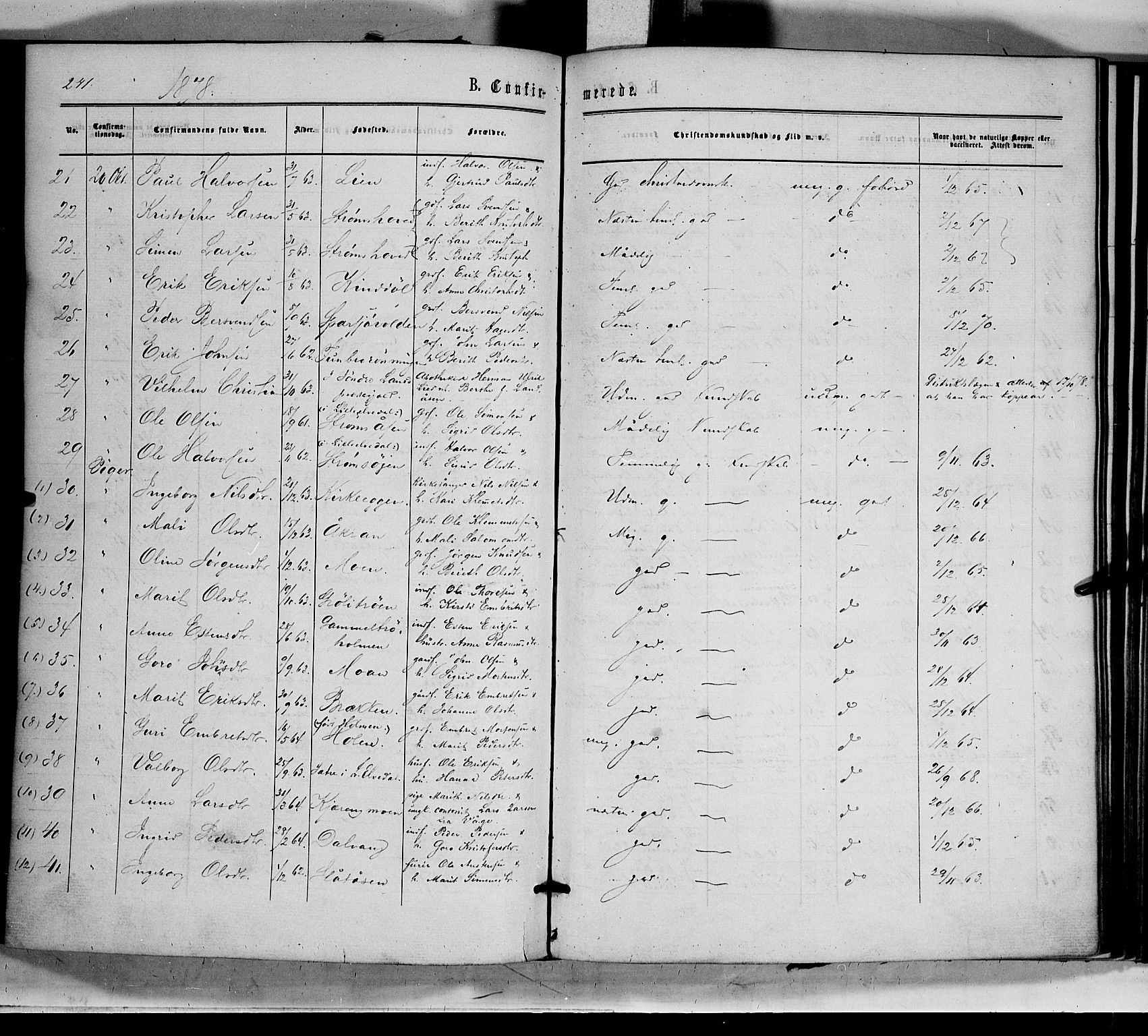 Tynset prestekontor, SAH/PREST-058/H/Ha/Haa/L0021: Parish register (official) no. 21, 1863-1879, p. 241