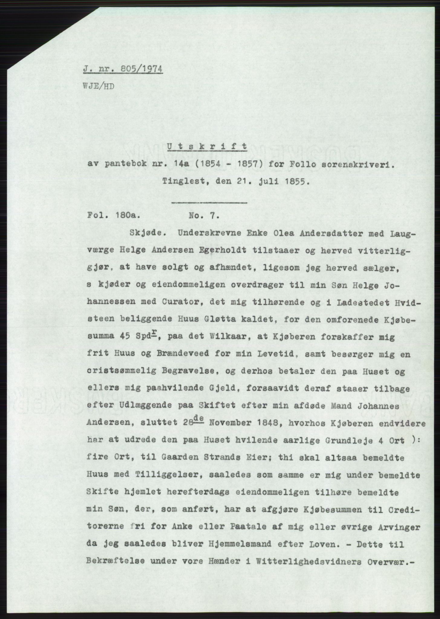 Statsarkivet i Oslo, AV/SAO-A-10621/Z/Zd/L0033: Avskrifter, j.nr 15-2287/1974, 1974, p. 185