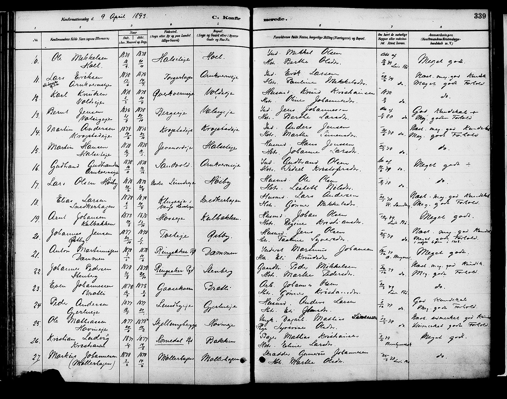 Vang prestekontor, Hedmark, SAH/PREST-008/H/Ha/Haa/L0018B: Parish register (official) no. 18B, 1880-1906, p. 339