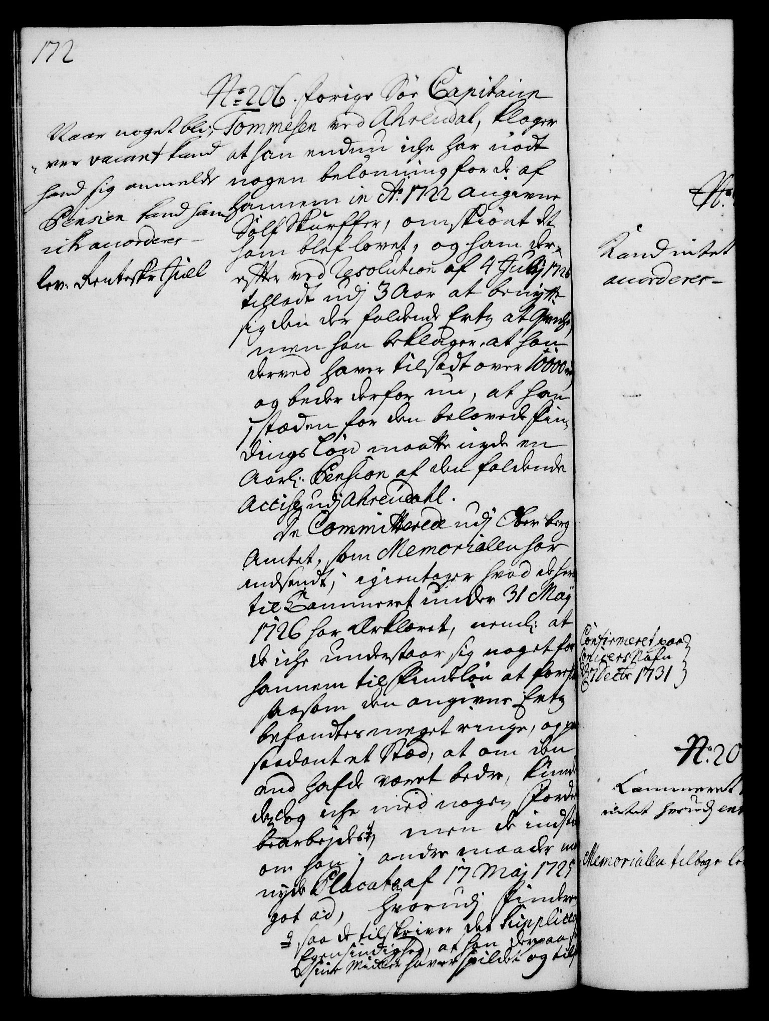 Rentekammeret, Kammerkanselliet, AV/RA-EA-3111/G/Gh/Gha/L0014: Norsk ekstraktmemorialprotokoll. Merket RK 53.59, 1731-1732, p. 172
