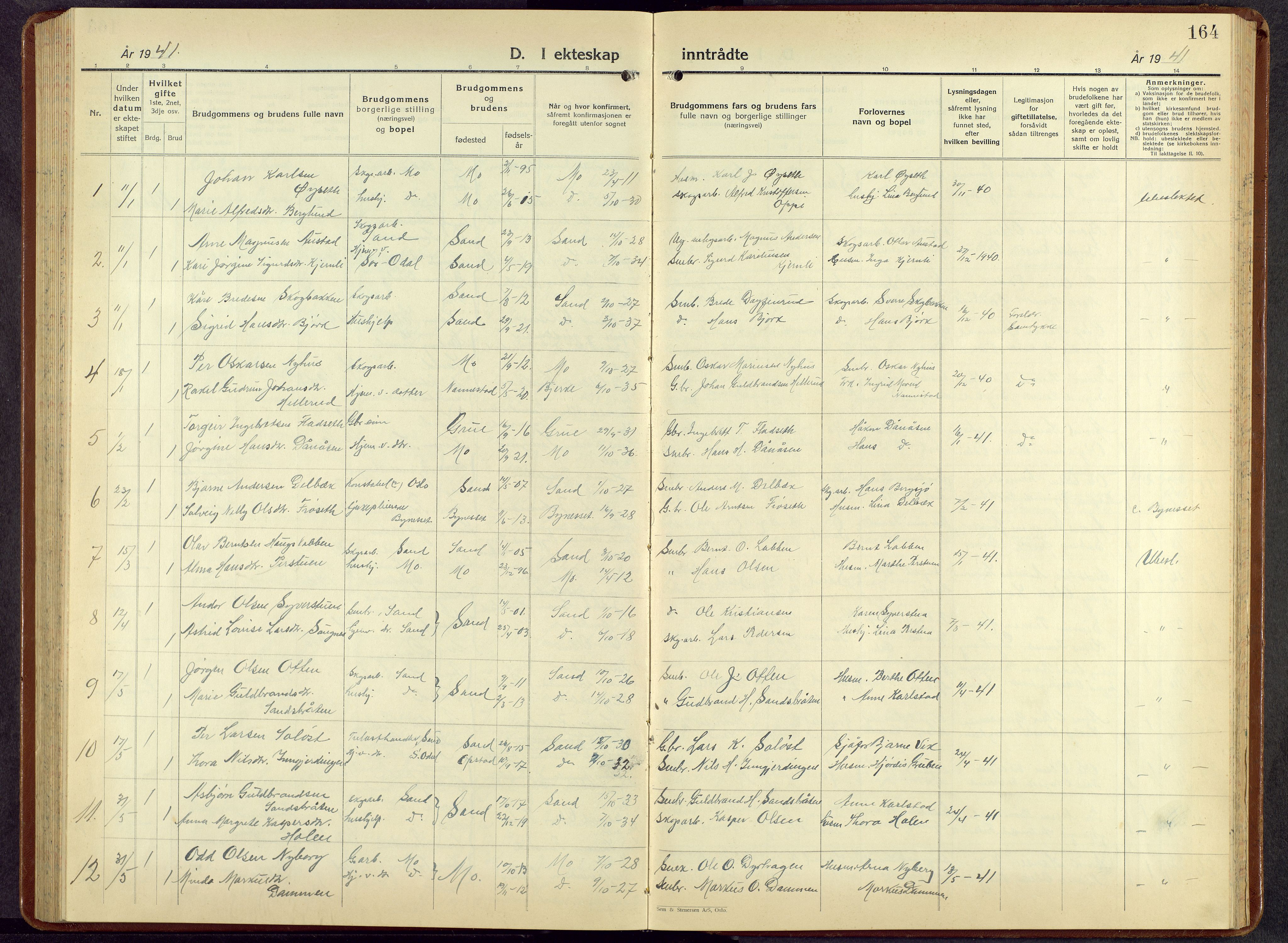 Nord-Odal prestekontor, AV/SAH-PREST-032/H/Ha/Hab/L0007: Parish register (copy) no. 7, 1939-1957, p. 164