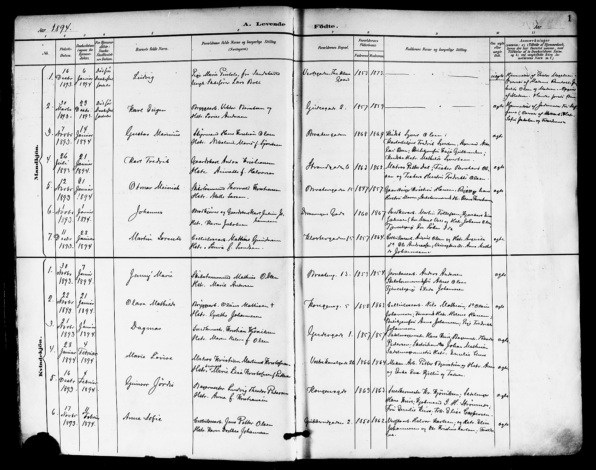 Moss prestekontor Kirkebøker, AV/SAO-A-2003/F/Fb/L0003: Parish register (official) no. II 3, 1894-1901, p. 1