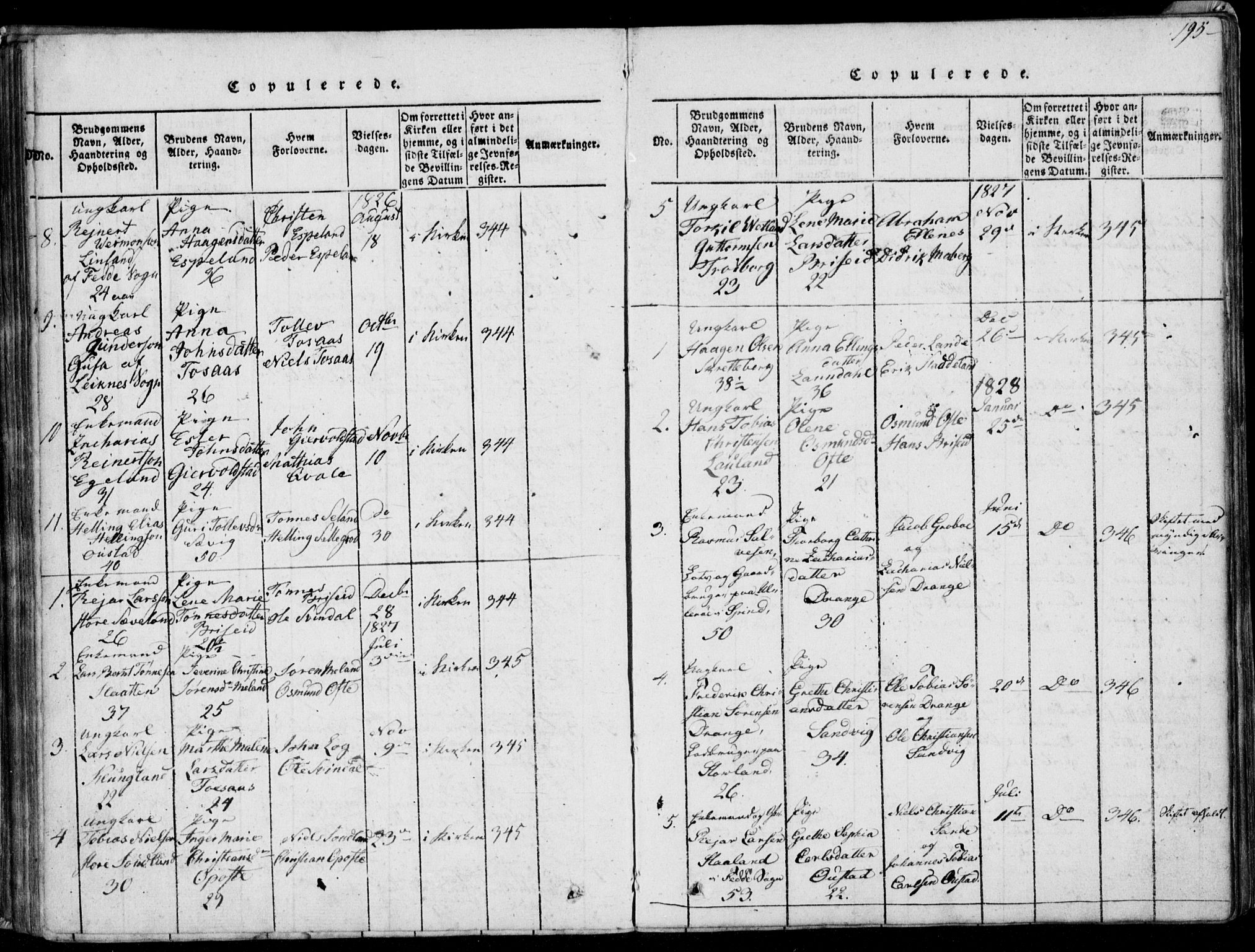 Herad sokneprestkontor, AV/SAK-1111-0018/F/Fa/Faa/L0003: Parish register (official) no. A 3, 1816-1844, p. 195