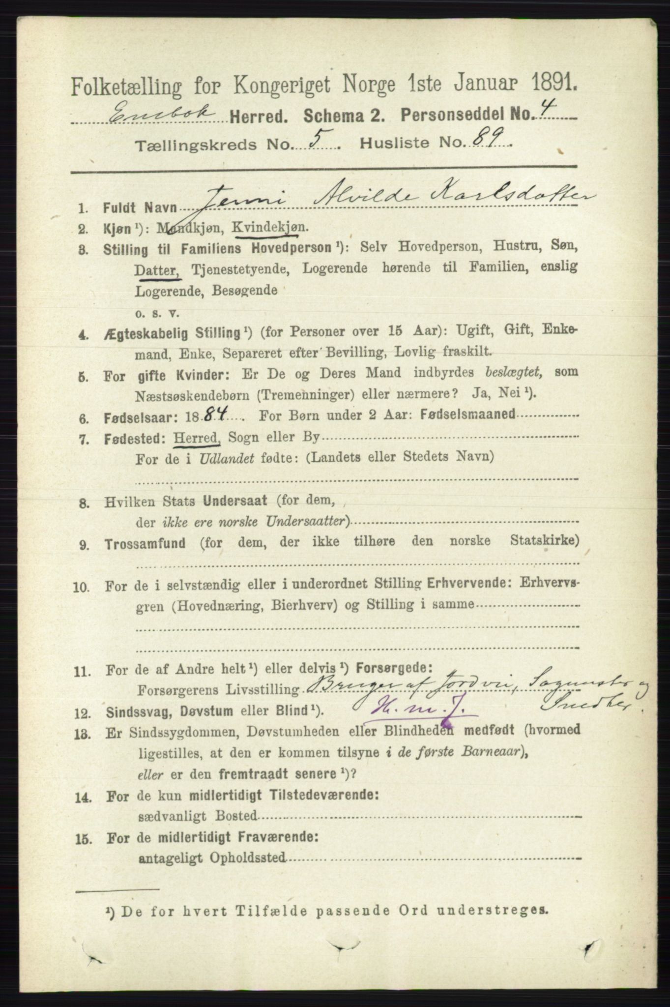 RA, 1891 census for 0229 Enebakk, 1891, p. 2530