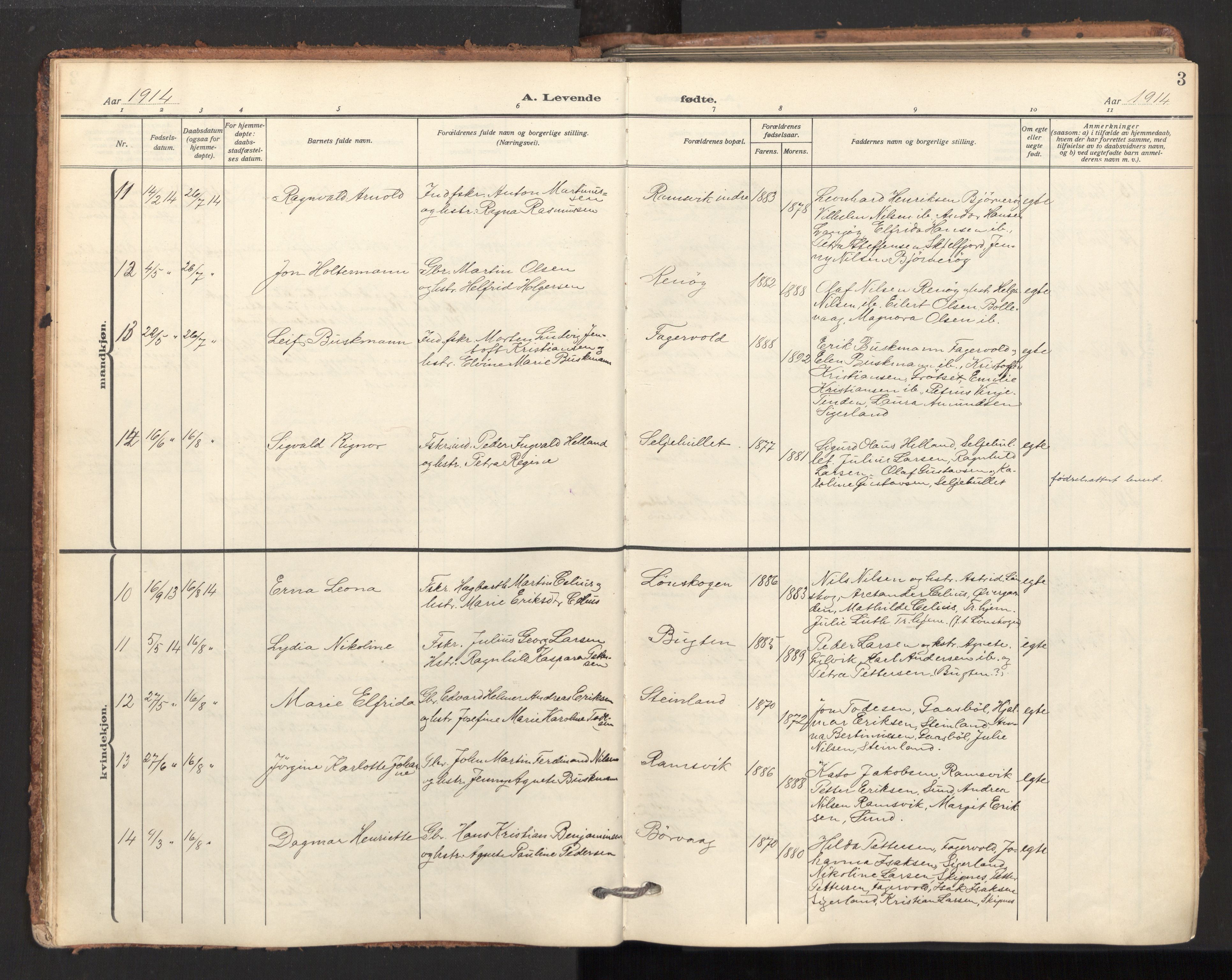 Ministerialprotokoller, klokkerbøker og fødselsregistre - Nordland, SAT/A-1459/893/L1343: Parish register (official) no. 893A15, 1914-1928, p. 3